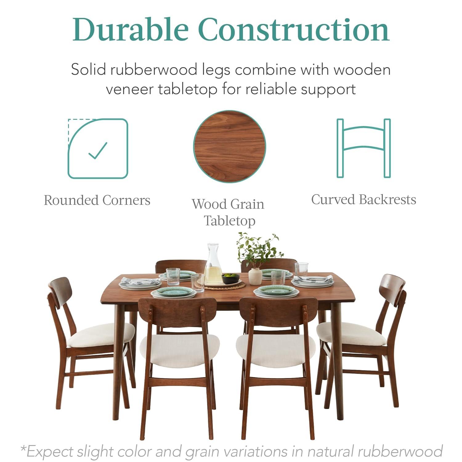 George Oliver 7-Piece Mid-Century Modern Upholstered Dining Set, Wooden Table W/ 6 Chairs