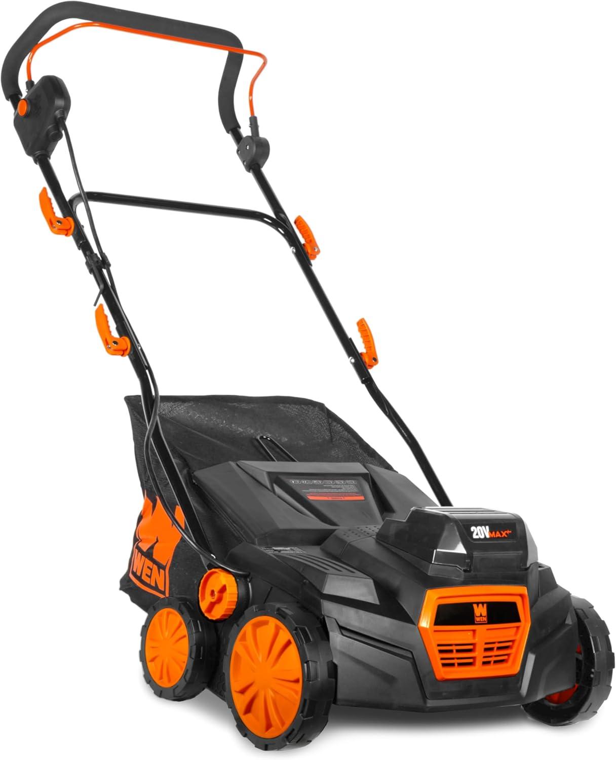 WEN 15" 20V Cordless Electric Dethatcher and Scarifier Walk-Behind Lawn Mower