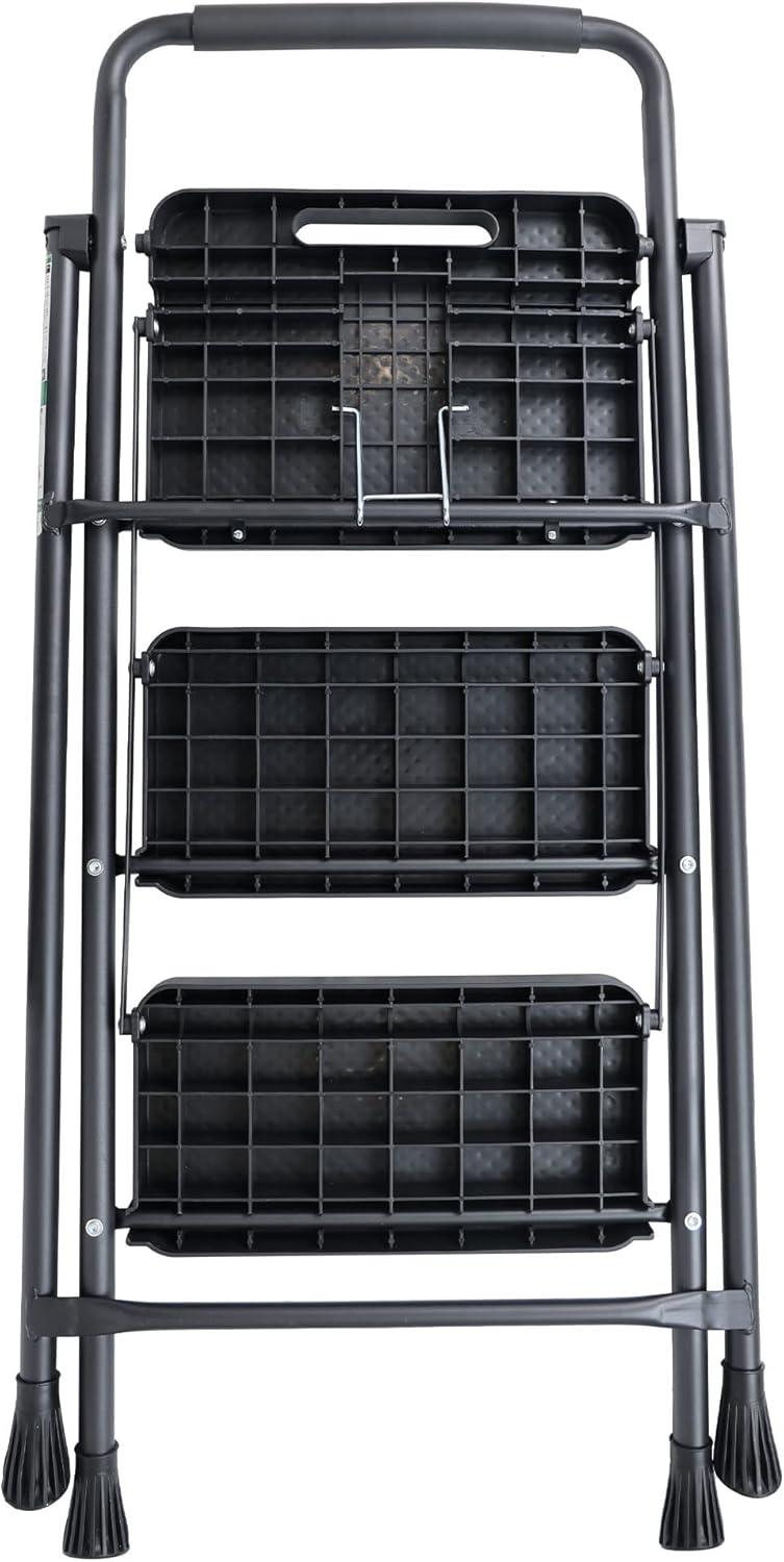 Folding Step Stool with Wide Anti-Slip Pedal, ​330​lbs Sturdy Steel Ladder, 3-Step