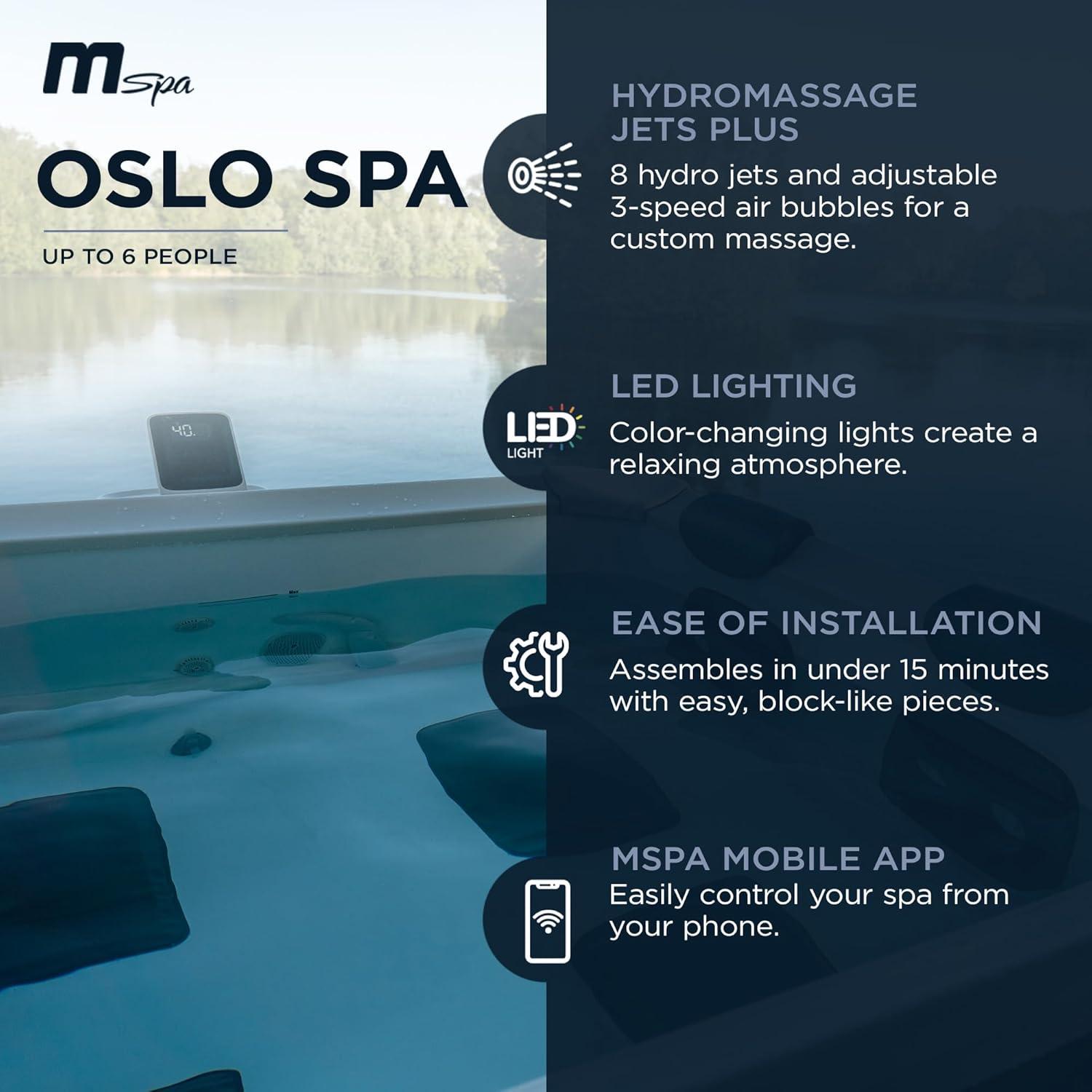 Open Box MSpa Oslo 6 Person Squared Hot Tub w/Hydro Massage Jets & LED Strip