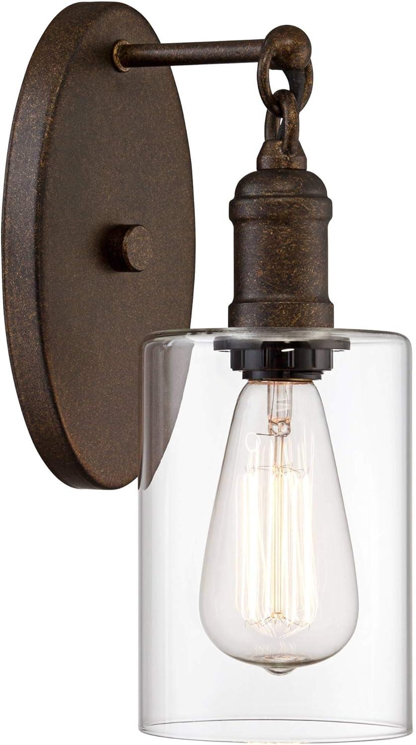 Franklin Iron Works Cloverly Industrial Rustic Wall Light Sconce Bronze 4 1/2" Fixture LED Clear Glass for Bedroom Bathroom Vanity Reading Living Room