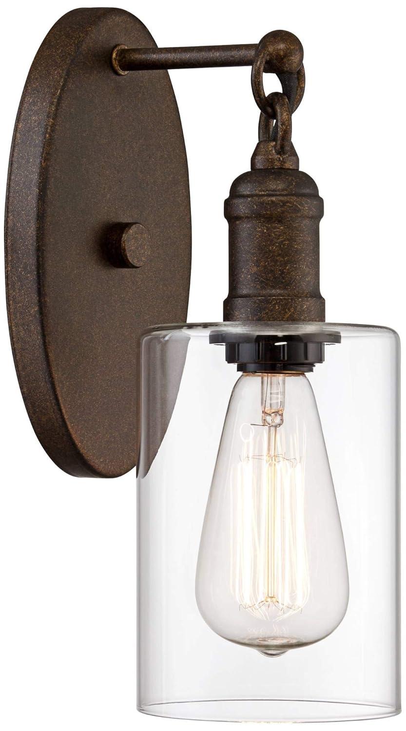 Franklin Iron Works Cloverly Industrial Rustic Wall Light Sconce Bronze 4 1/2" Fixture LED Clear Glass for Bedroom Bathroom Vanity Reading Living Room
