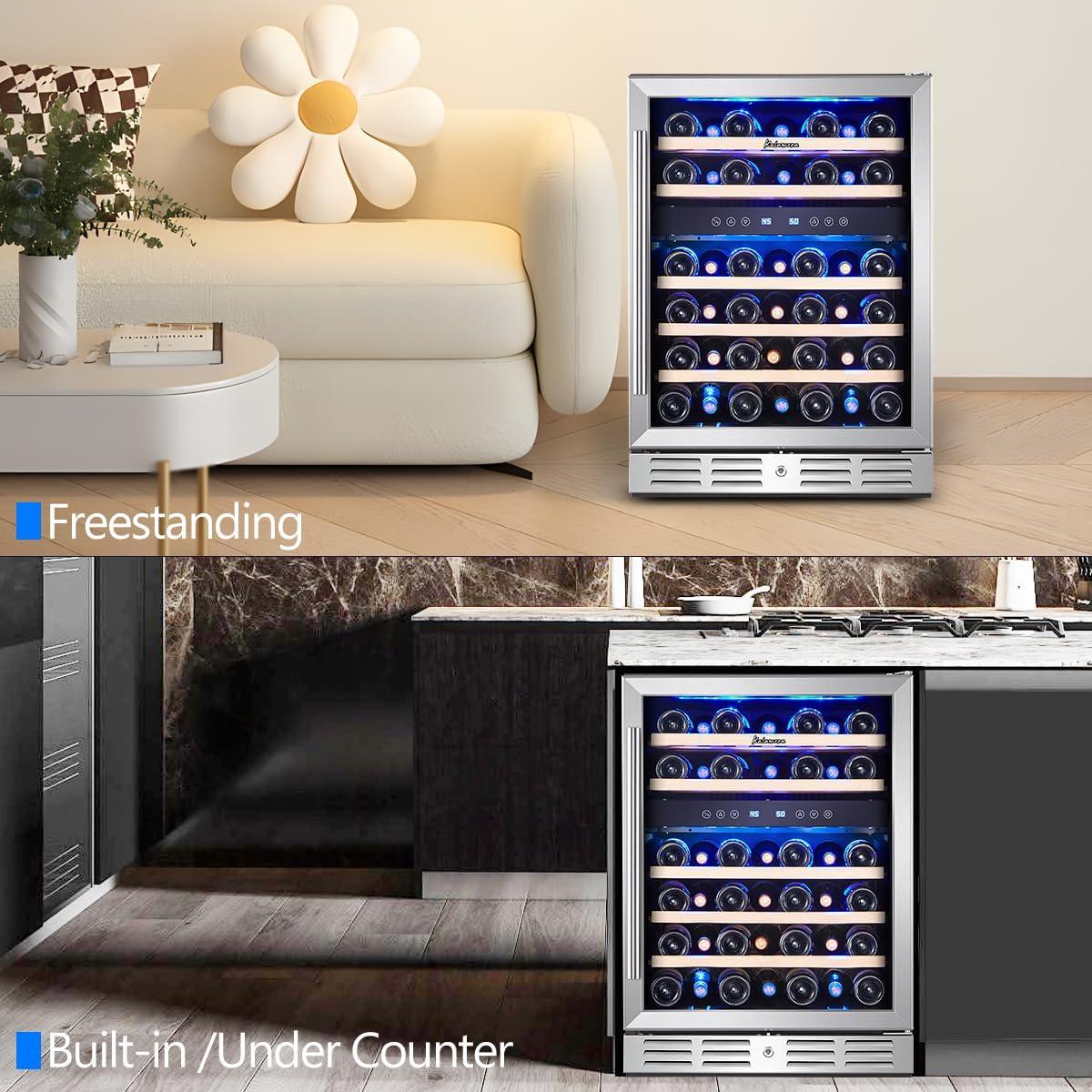 Kalamera Dual Zone 23.5'' 46 Bottle Wine Refrigerator with Reversible Door