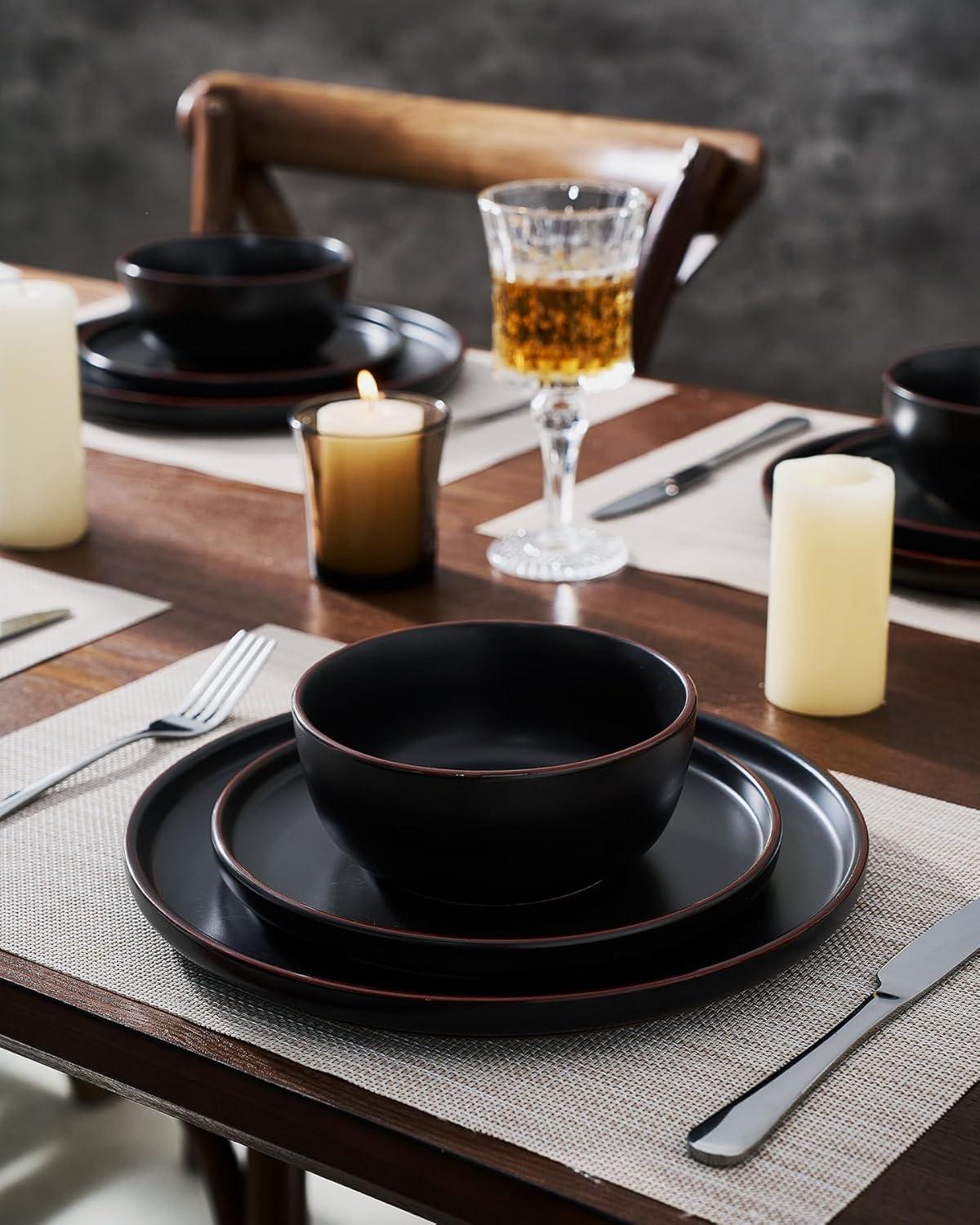 12 Pieces Stoneware Dinnerware Sets, Dishes Set for 4, Microwave and Dishwasher Safe