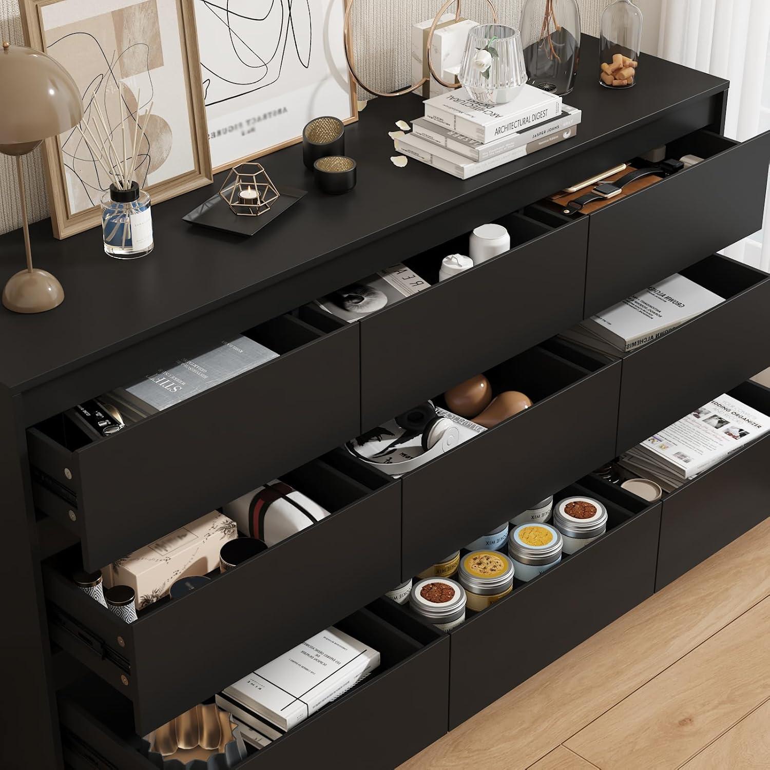 FAMAPY Chest of Drawers Dresser No Handles, 6 Drawer Dresser with Wide Storage, Modern Contemporary 6-Drawer Chest, for Bedroom Black (59”W x 15.7”D x 32.3”H)