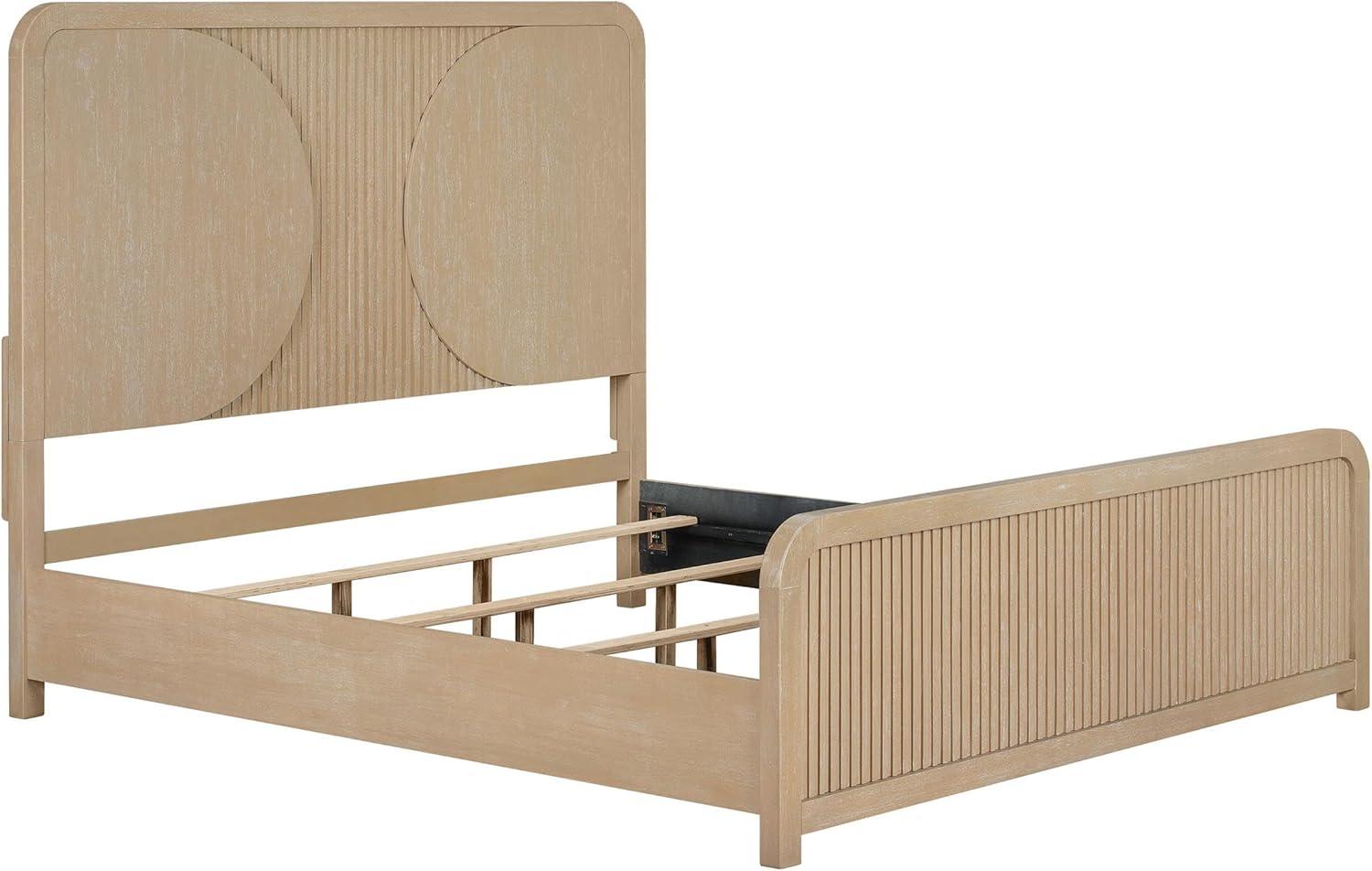 Furniture of America Tissen Modern Solid Wood 5-Piece Queen Bedroom Set with USB Ports, Reeded Panels, Curved Edges and Beveled Mirror, Box Spring Needed, Natural