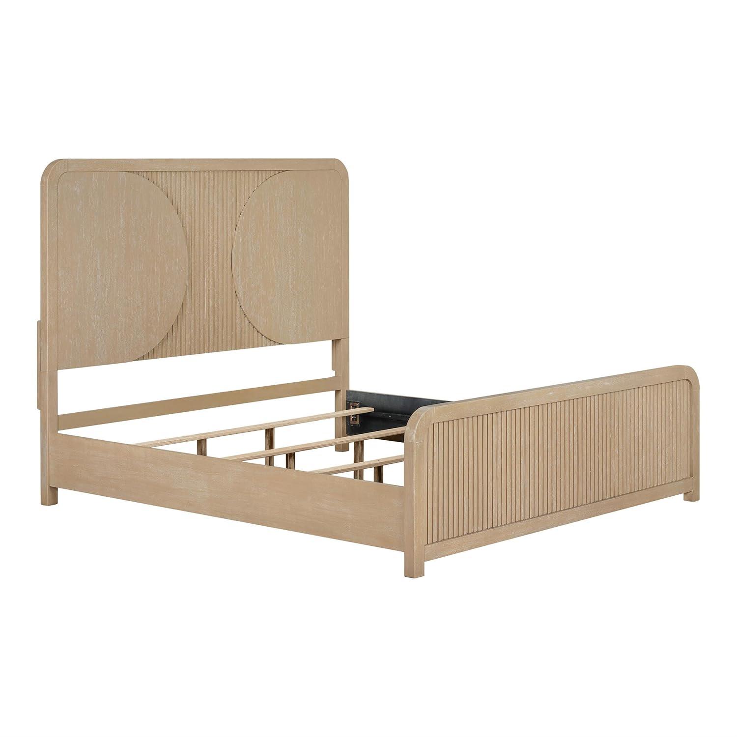 Furniture of America Tissen Modern Solid Wood 5-Piece Queen Bedroom Set with USB Ports, Reeded Panels, Curved Edges and Beveled Mirror, Box Spring Needed, Natural