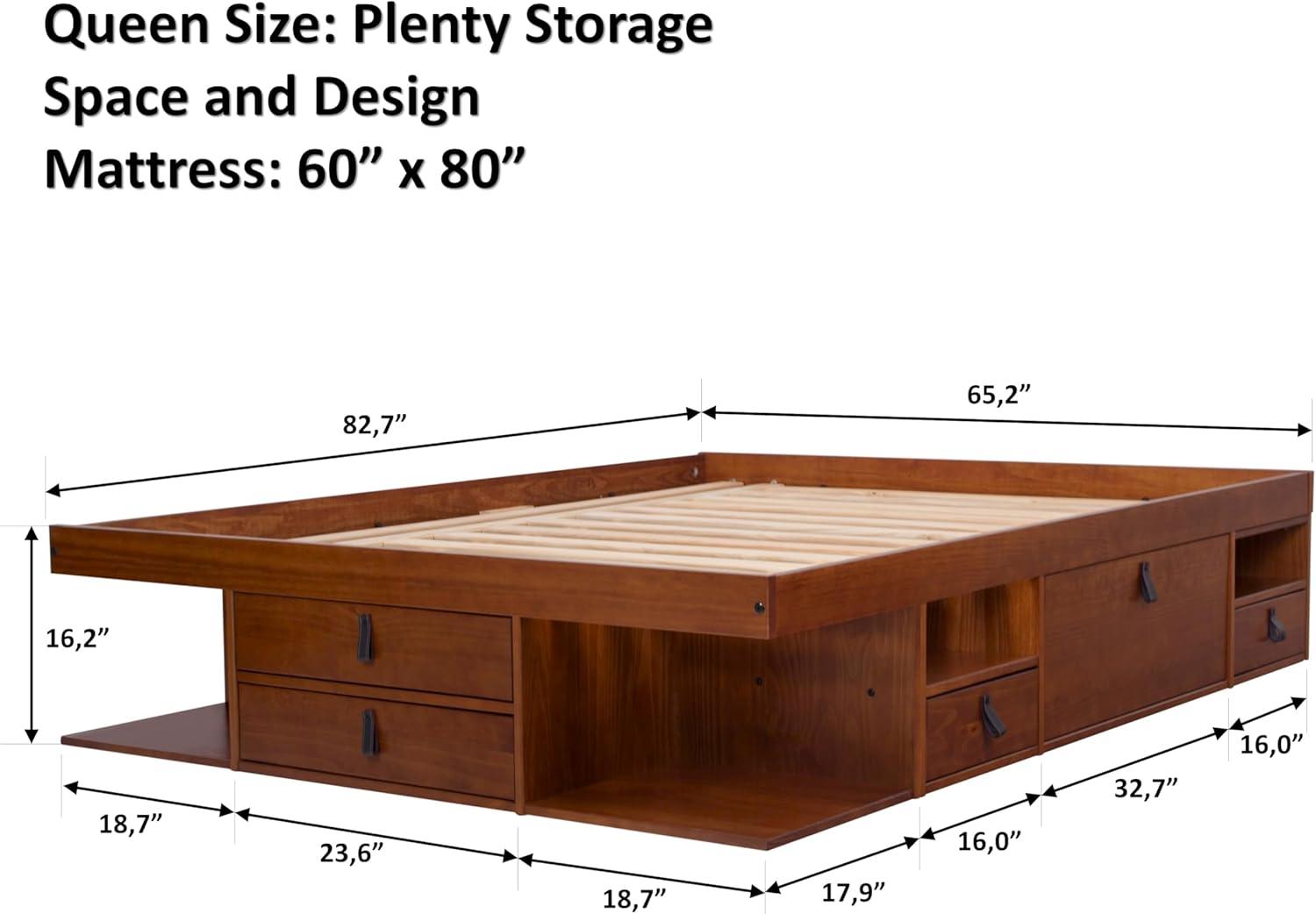 Memomad Bali Storage Platform Sturdy Modern Bed Frame with Drawers & More (Queen Size, Caramel Brown Wood)