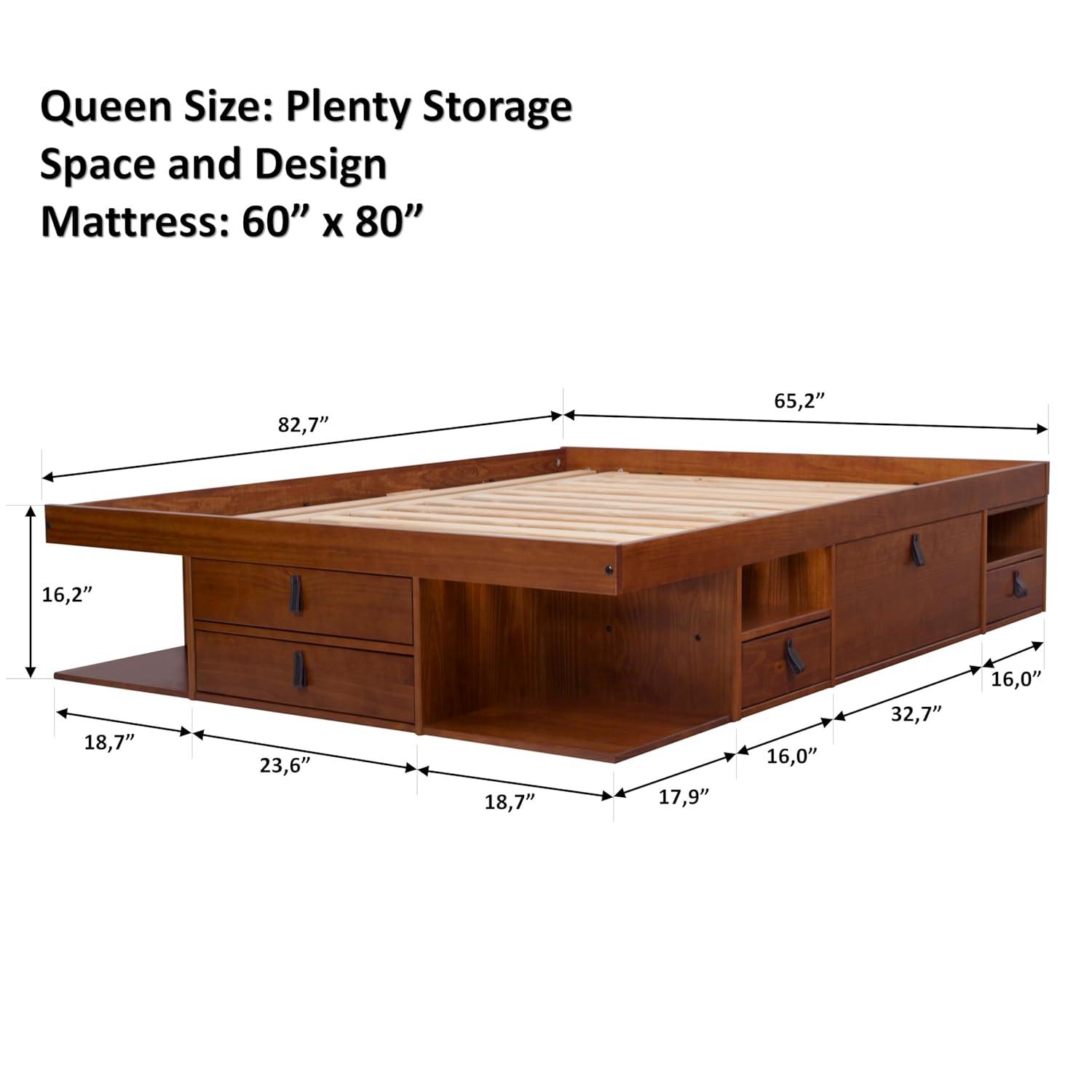 Memomad Bali Storage Platform Sturdy Modern Bed Frame with Drawers & More (Queen Size, Caramel Brown Wood)