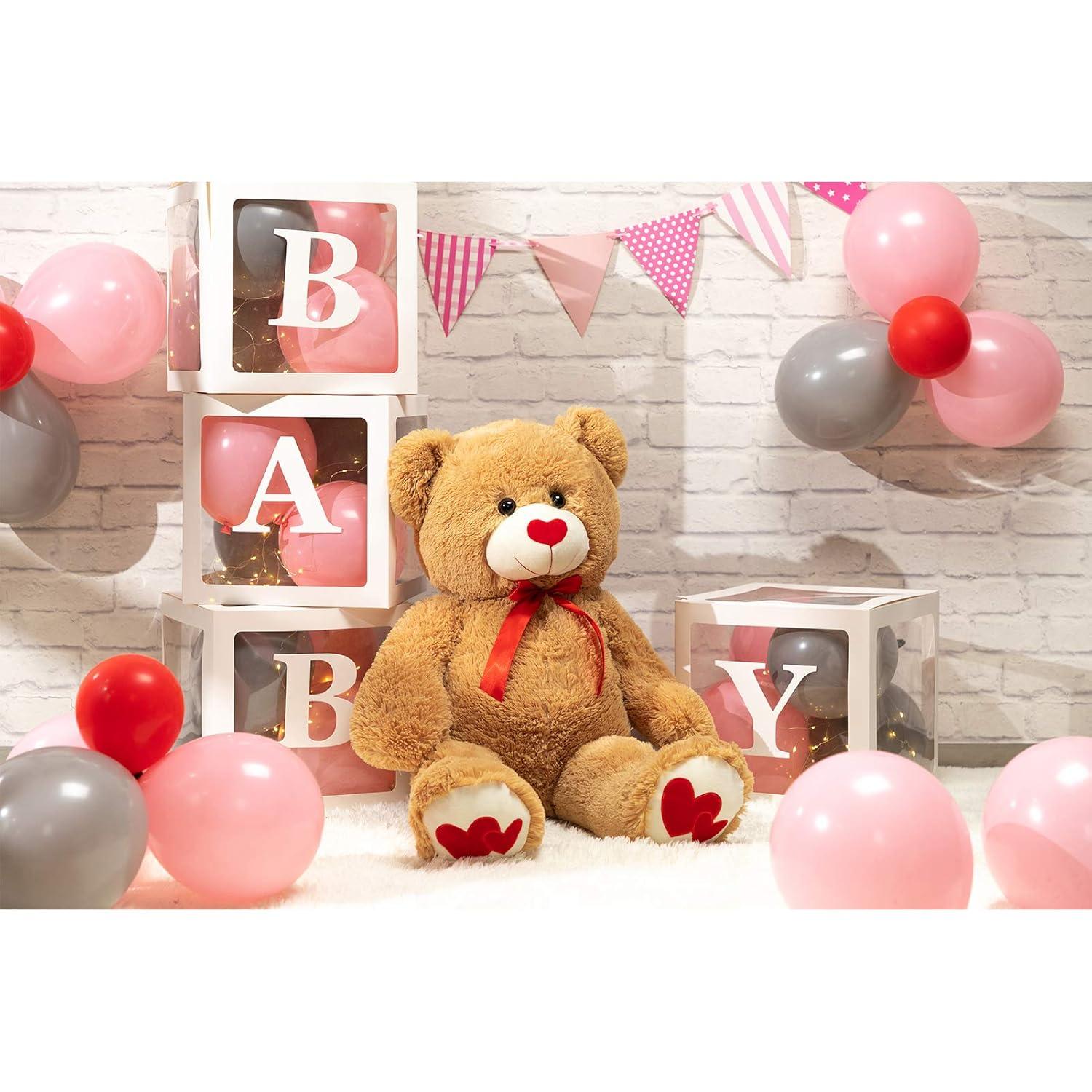 HollyHOME Big Teddy Bear Stuffed Animal Large Bear Plush with Red Heart for Girlfriend and Kids Holiday Toy Gift 36 inch Tan