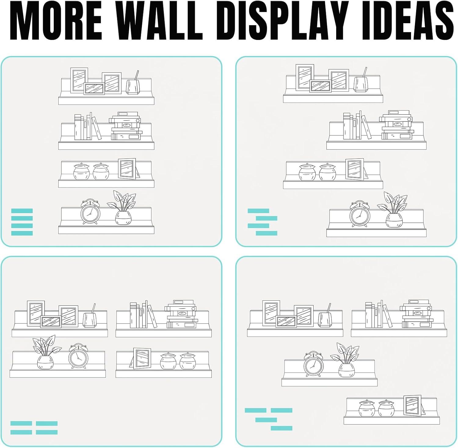 Floating Shelves for Wall Storage Set of 4, 48 Inch Picture Ledge Shelf, White Wall Shelves with Lip for Kitchen, Bedroom, Bathroom, and Living Room