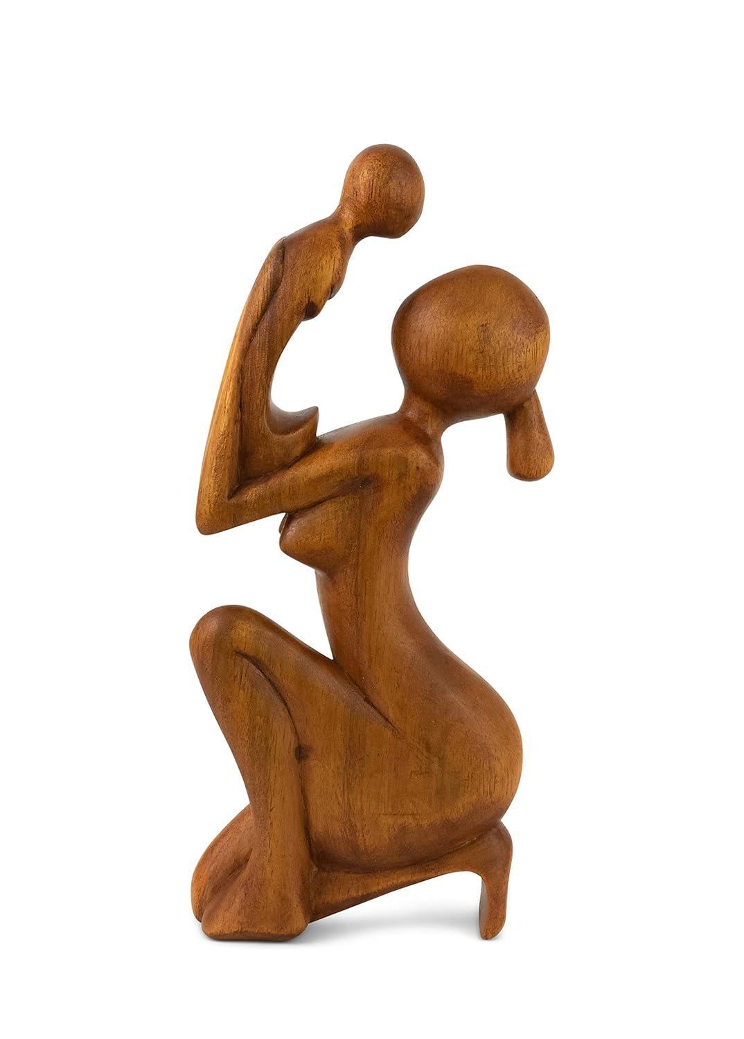 Wooden Handmade Abstract Mother and Child Sculpture Handcrafted Gift Art Decorative Home Decor Figurine Accent Decoration Artwork Hand Carved Mother and Baby Statue