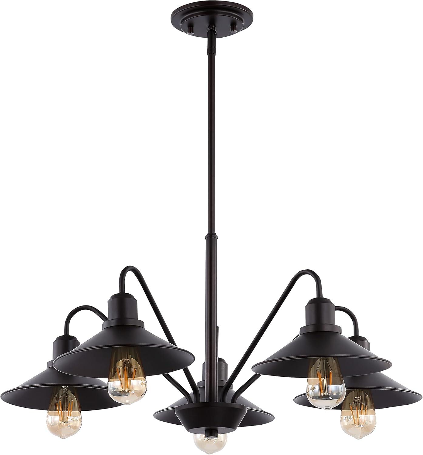 Cole 27" 5-Light Metal Farmhouse Industrial LED Pendant, Oil Rubbed Bronze
