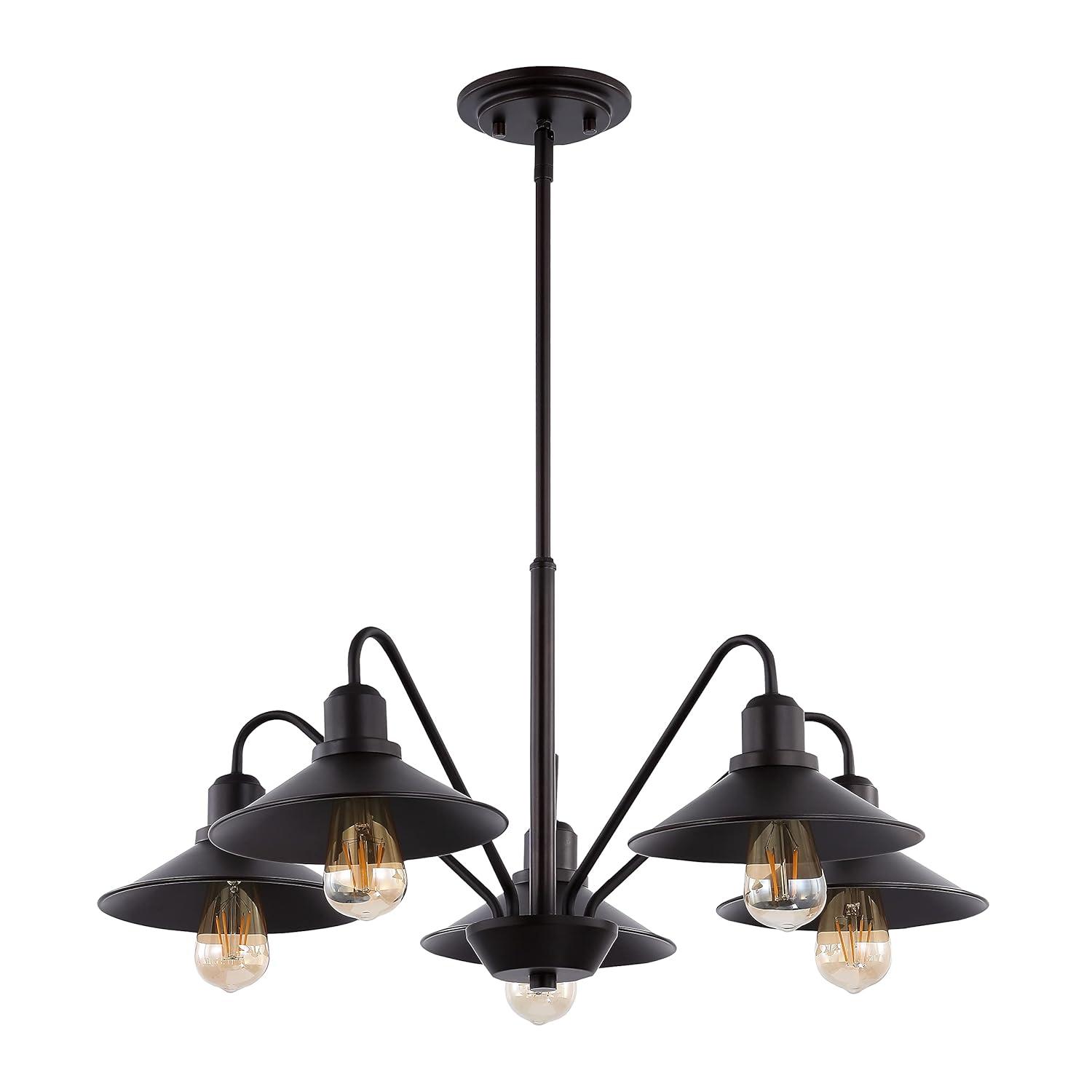 Cole 27" 5-Light Metal Farmhouse Industrial LED Pendant, Oil Rubbed Bronze