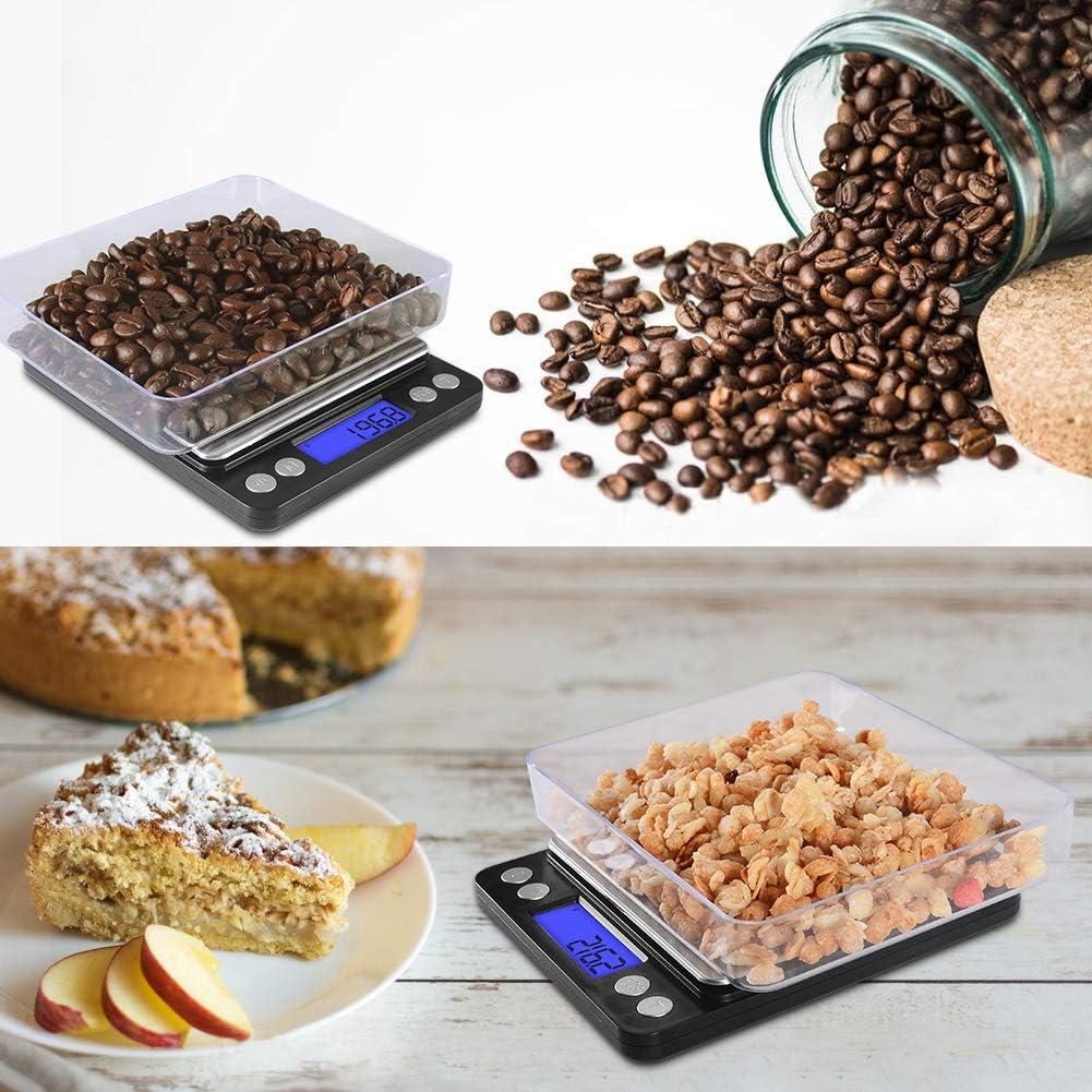 Digital Kitchen Scale 3000g / 0.1g ; Mini Pocket Jewelry Scale, Food Scale for Kitchen, 2 Trays, 6 Units, Auto Off, Tare, PCS Function, Stainless Steel, Batteries Included