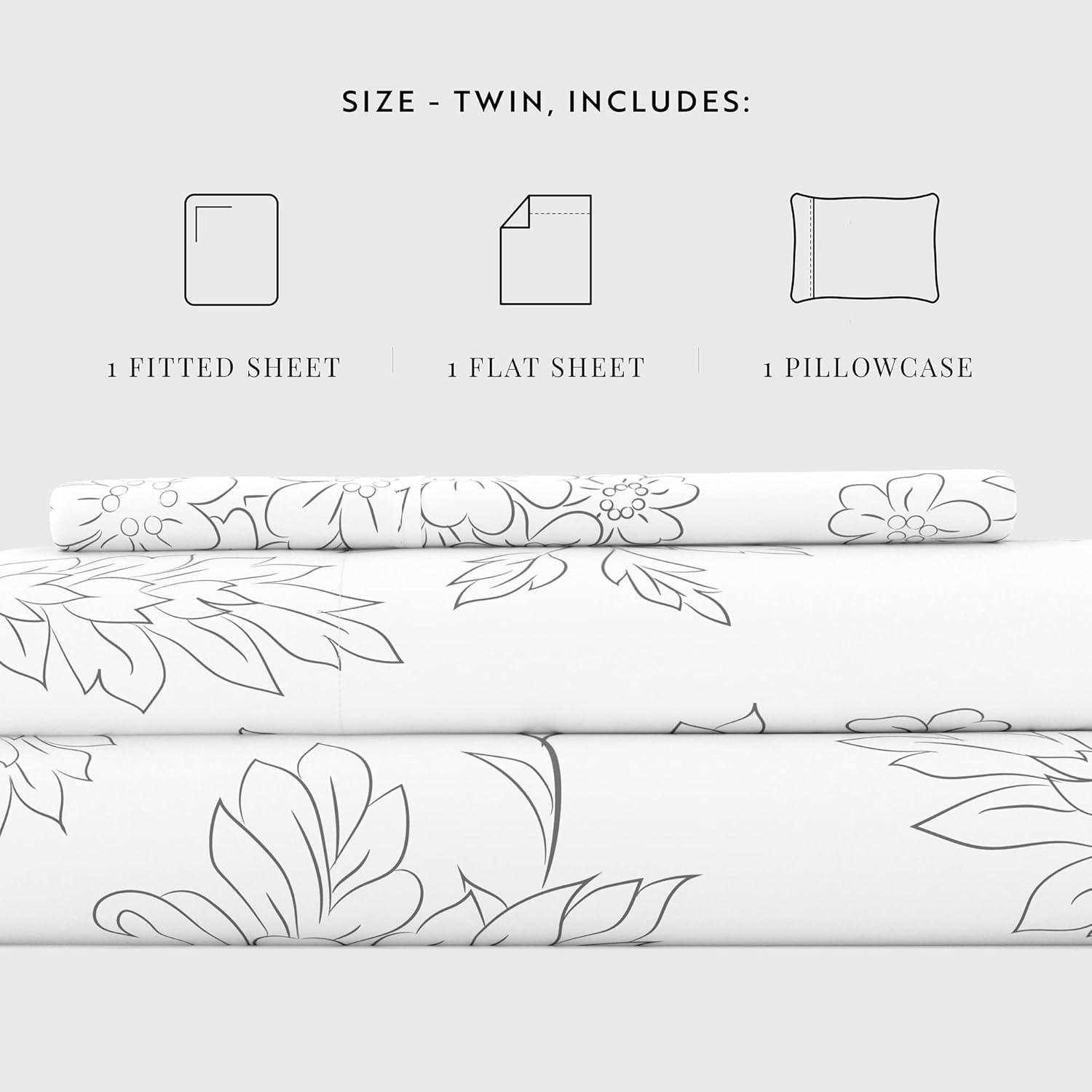 Gray Floral Twin Microfiber Bedding Set