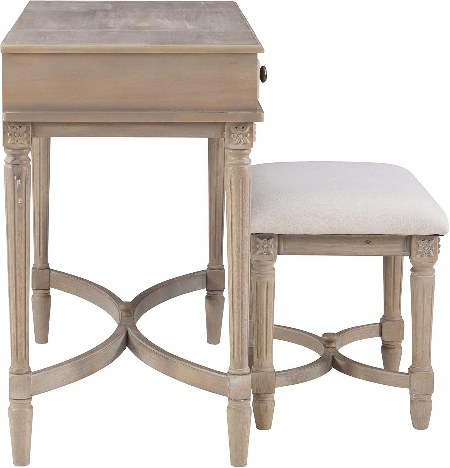 Cyndi Gray Wash Traditional Flip Top Vanity Set with Brass Accents