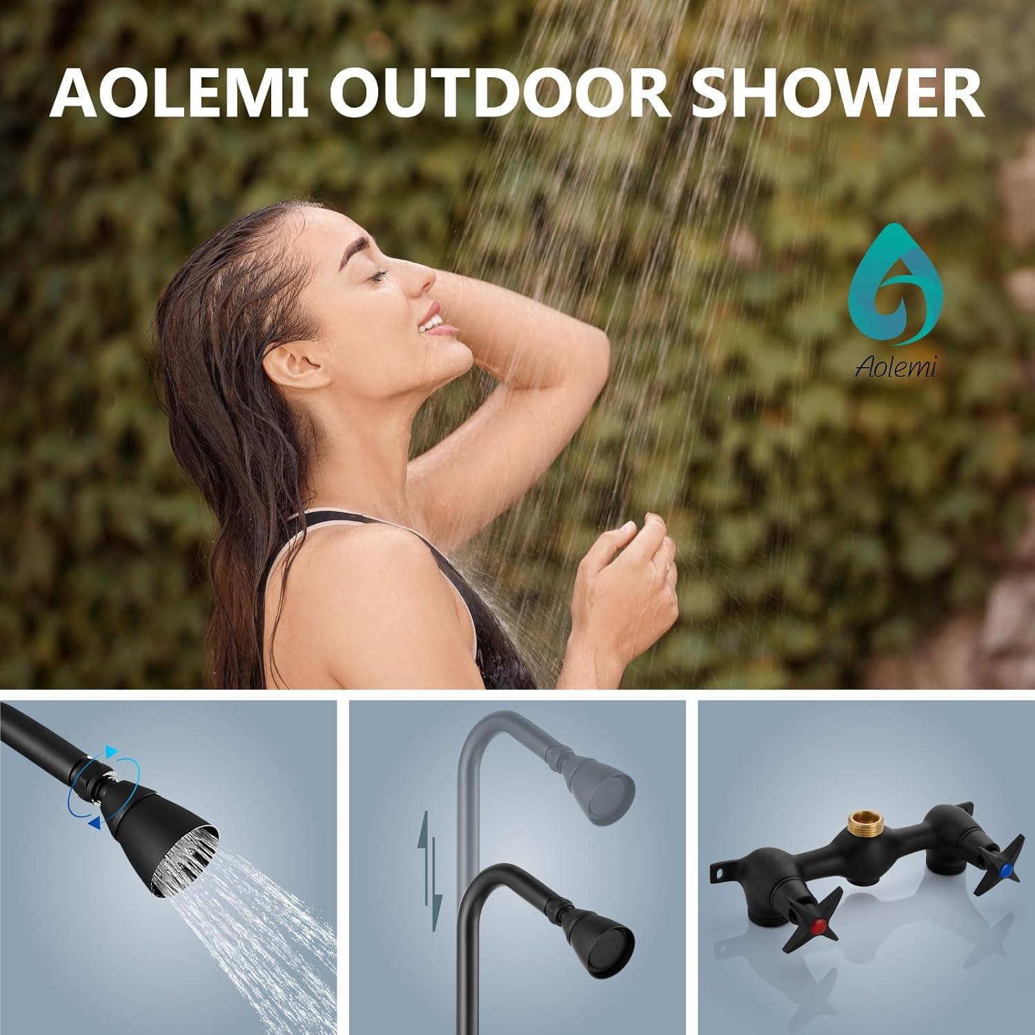 Matte Black Adjustable Outdoor Shower Kit with Brass Valve