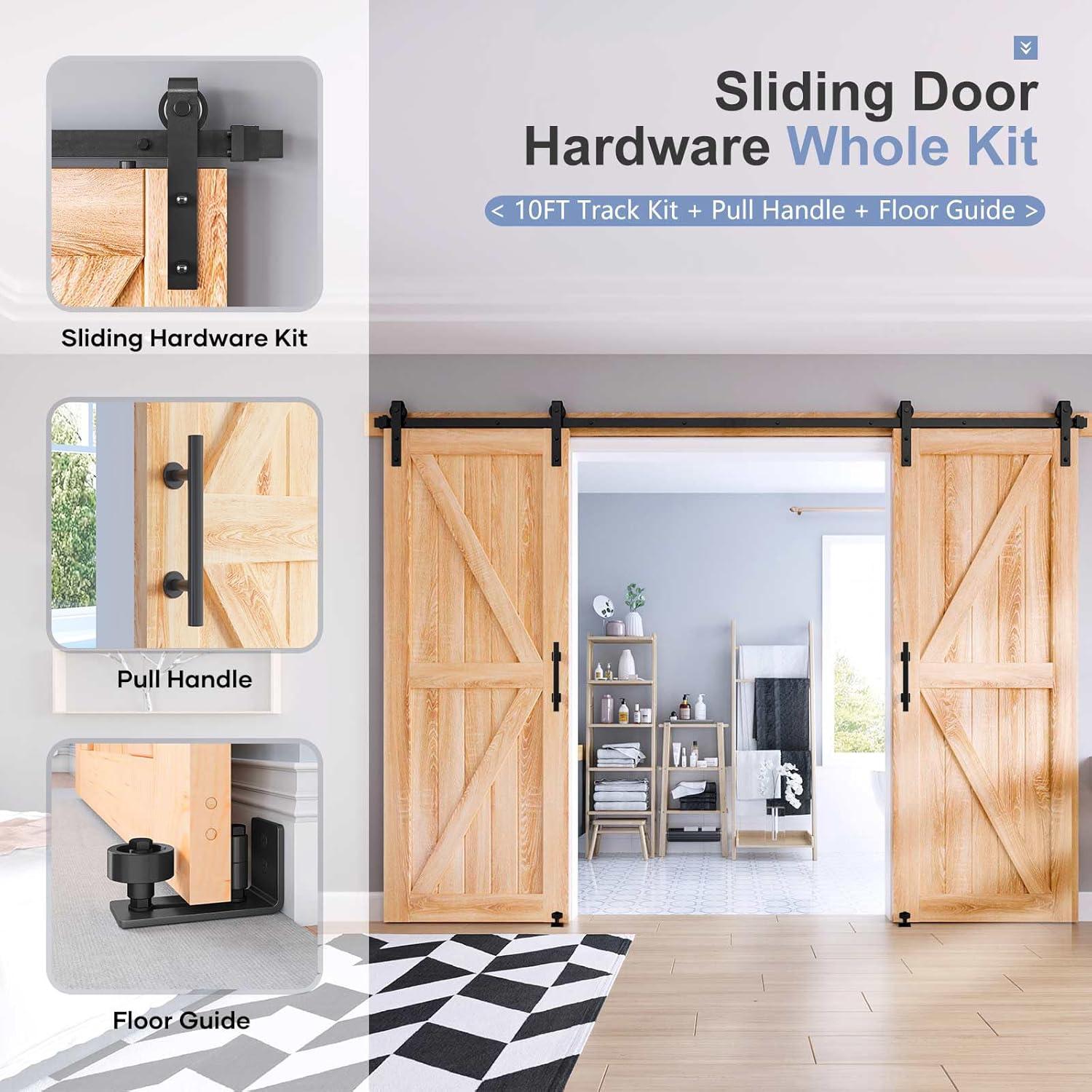 EaseLife 12 FT Double Door Sliding Barn Door Hardware Track Kit,Basic J Pulley,Heavy Duty,Slide Smoothly Quietly,Easy Install (12FT Track Kit for Double 36" Wide Door)
