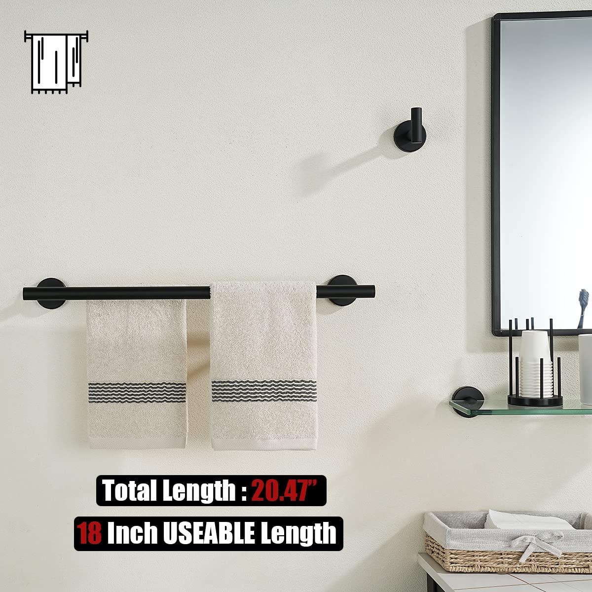 JQK Black Double Towel Bar, 20.5 Inch 304 Stainless Steel Thicken 0.8mm Towel Rack Bathroom, Towel Holder Matte Black Wall Mount, Useable Length 18 Inch, TB100L18-PB