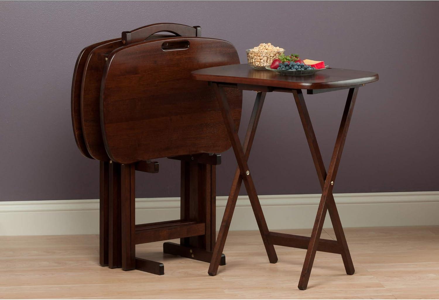 Transitional Walnut Brown 5-Pc Rectangular TV Table Set