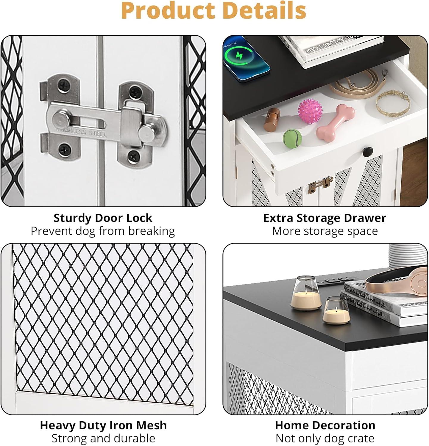 Tucker Murphy Pet™ Dog Crate Furniture, Wooden Dog Kennel End Table with USB Charging Station, Storage Drawer, Double Latched Door, Farmhouse Furniture-Style Crate Side Table for Dogs Under 40 lbs, Indoor Use