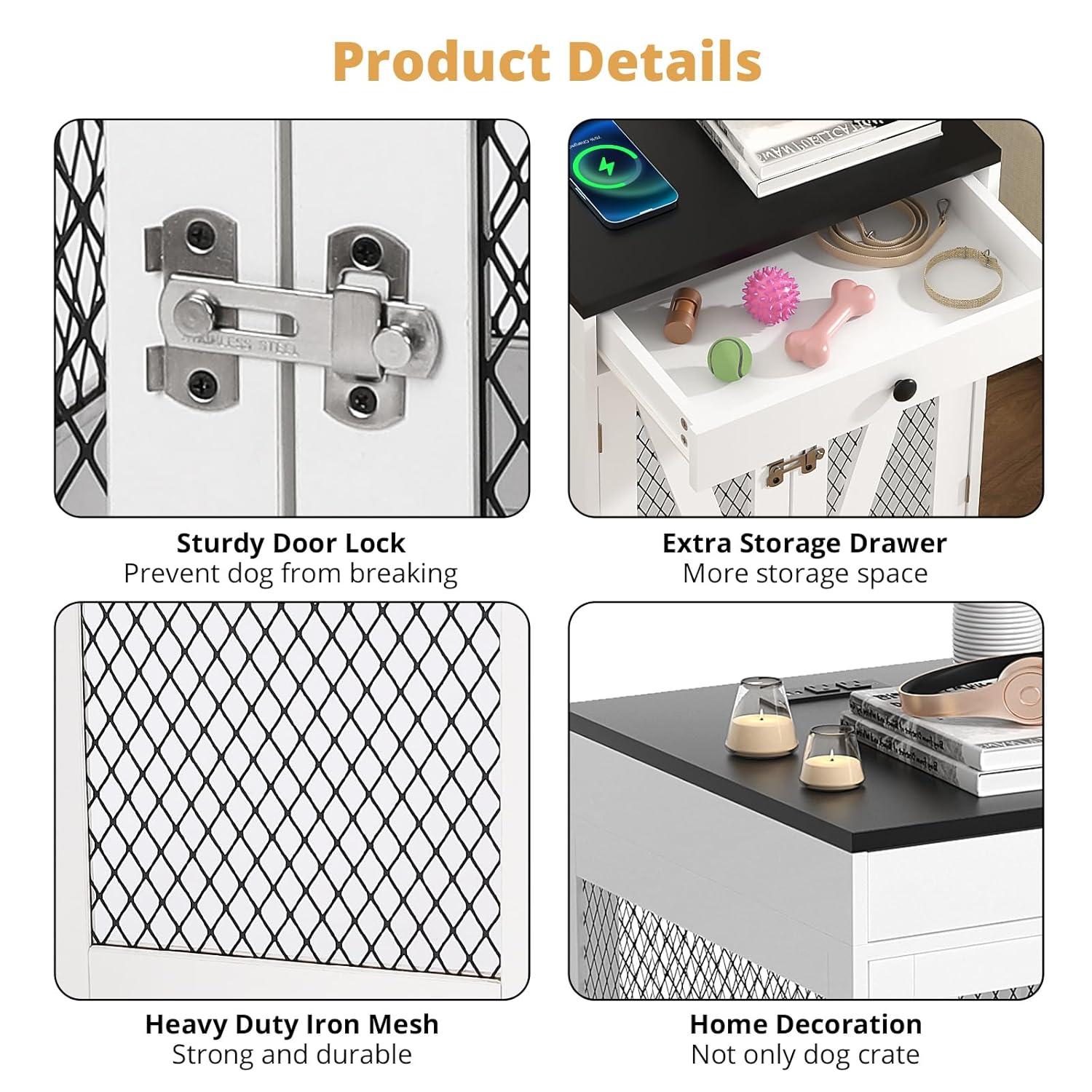 Tucker Murphy Pet™ Dog Crate Furniture, Wooden Dog Kennel End Table with USB Charging Station, Storage Drawer, Double Latched Door, Farmhouse Furniture-Style Crate Side Table for Dogs Under 40 lbs, Indoor Use