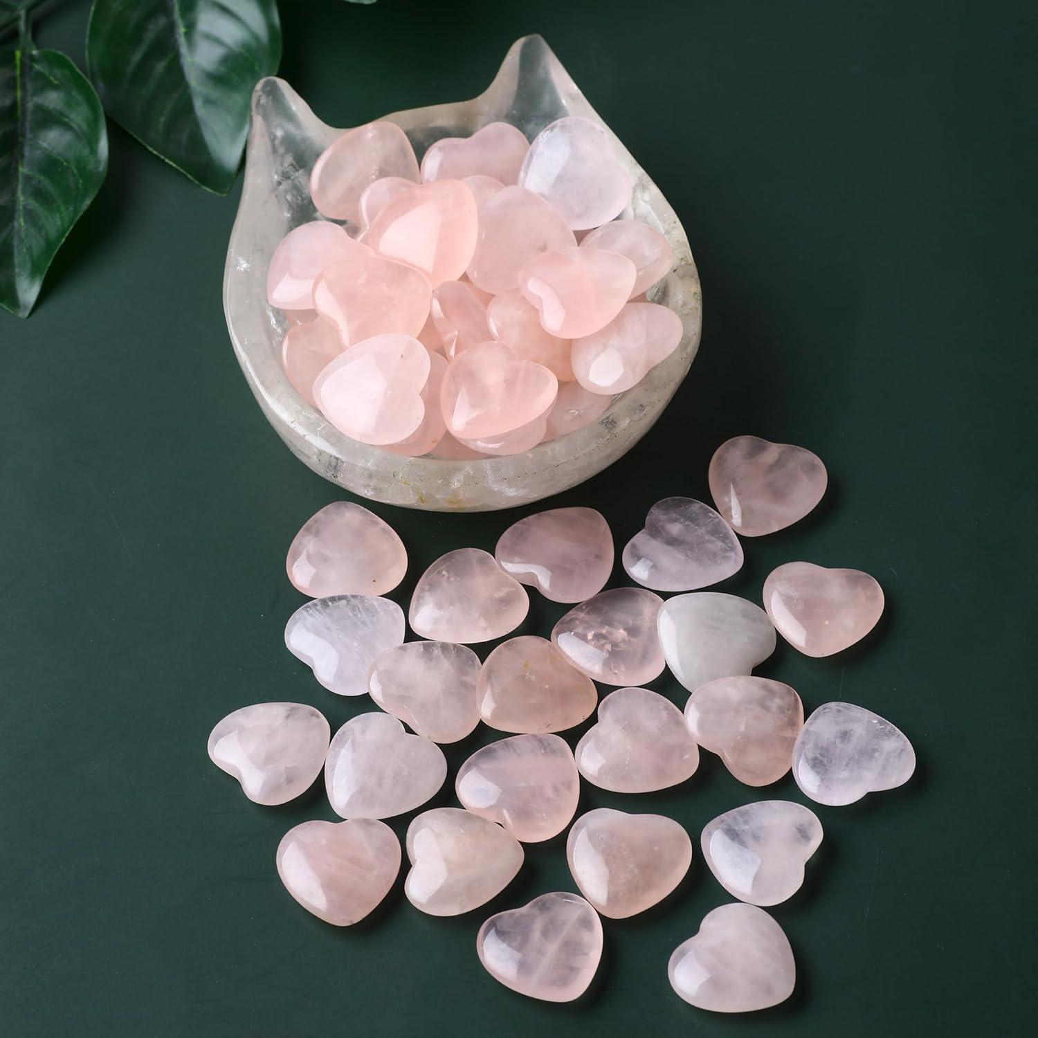 20-Piece Pink Rose Quartz Heart-Shaped Healing Stones Set