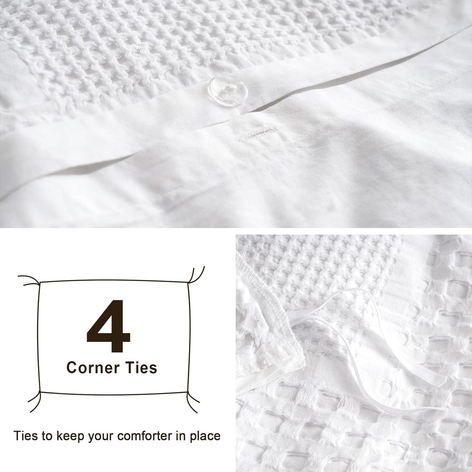 White Cotton Waffle Weave Queen Duvet Cover Set