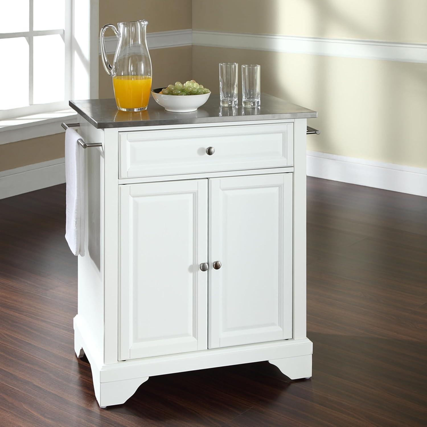 Lafayette Stainless Steel Top Portable Kitchen Island/Cart White - Crosley: Adjustable Shelf, Towel Bars, Casters