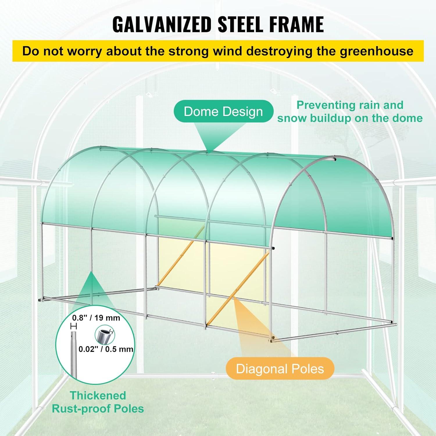 Green Walk-In Tunnel Greenhouse with Zippered Door and Windows