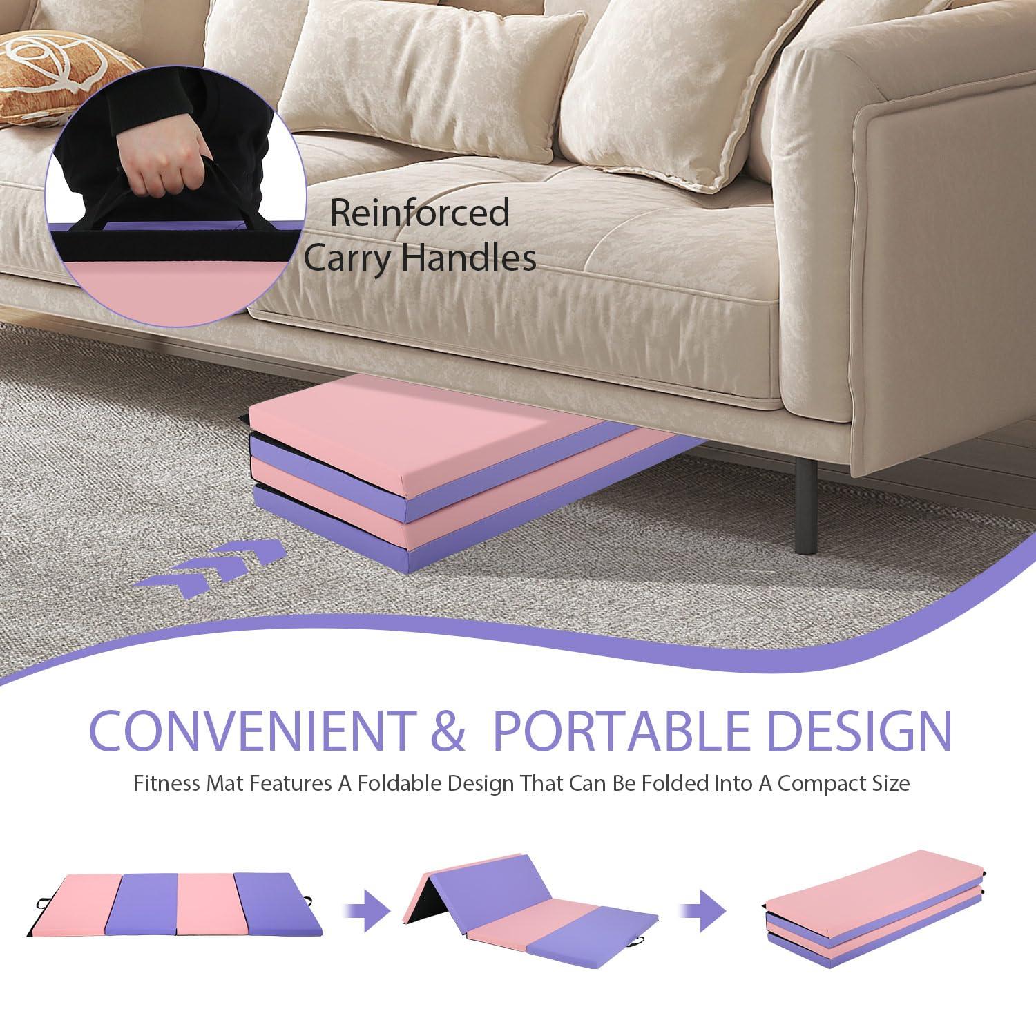 PayLessHere Gymnastics Mat - Folding Gymnastic Mat for Tumbling, Stretching, Yoga & Arts - Thick PU Leather - Indoor/Outdoor