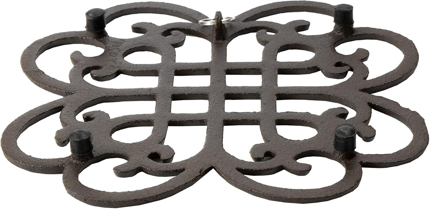 gasaré, Cast Iron Trivet for Hot Dishes, Pots, and Pans, Metal Trivet, Classic Design, Rubber Feet Caps, Ring Hanger, 9 Inches, Brown, 1 Unit C43