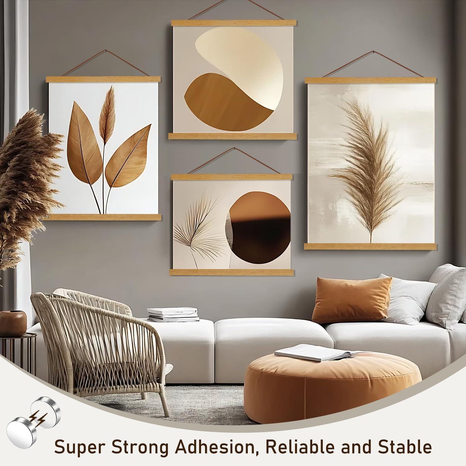 Artmag Magnetic Poster Hanger Frame, 25x20 25x35 25x40 Light Wood Wooden Magnet Canvas Artwork Print Poster Hangers Frames Hanging Kit (Teak Wood, 25")