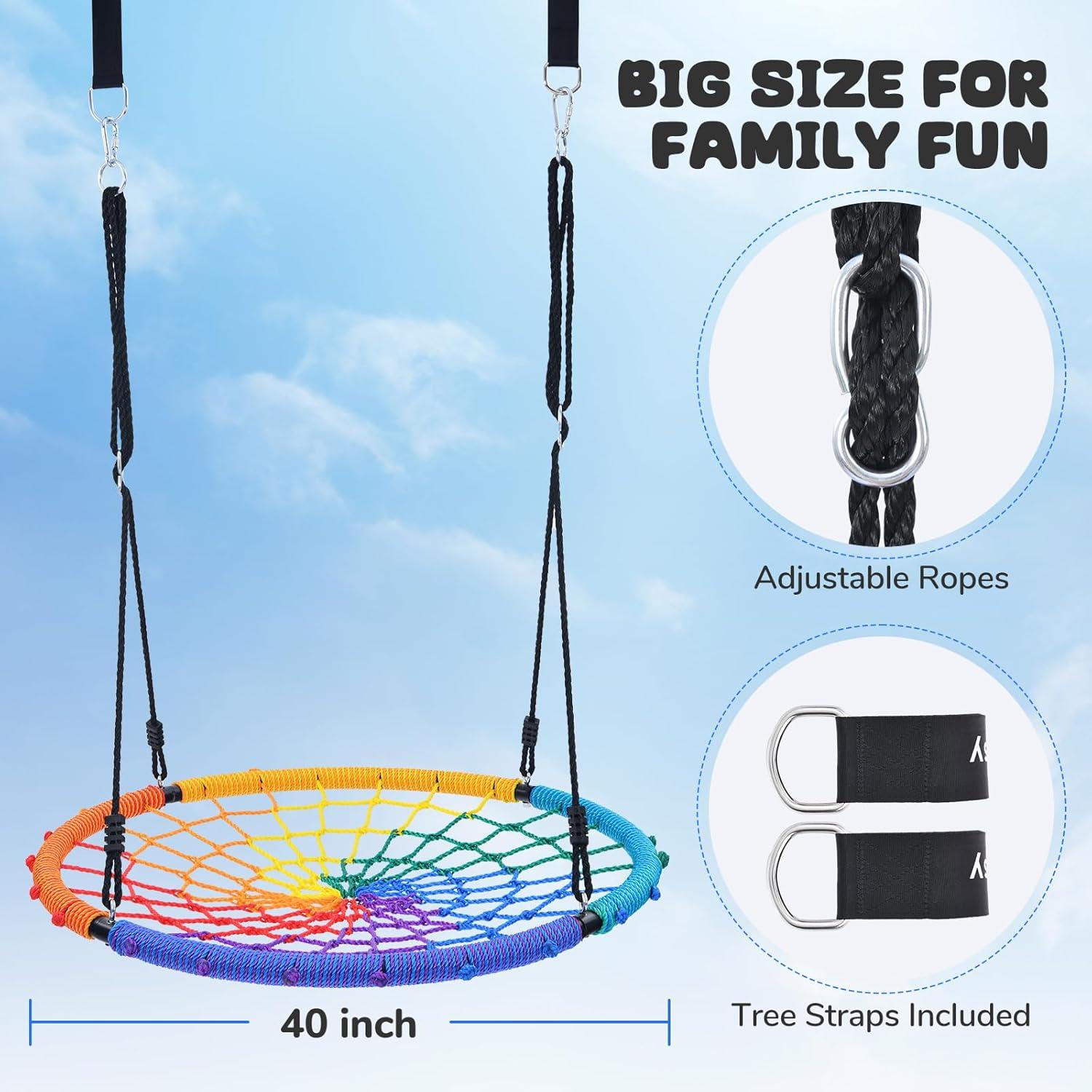 Rainbow 40 Inch Spider Web Swing with Steel Frame and Hanging Straps