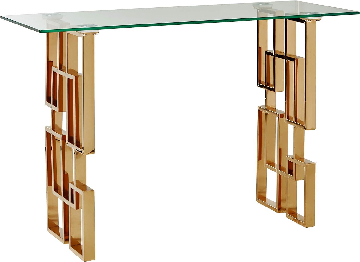 Gold Geometric Stainless Steel and Glass Console Table