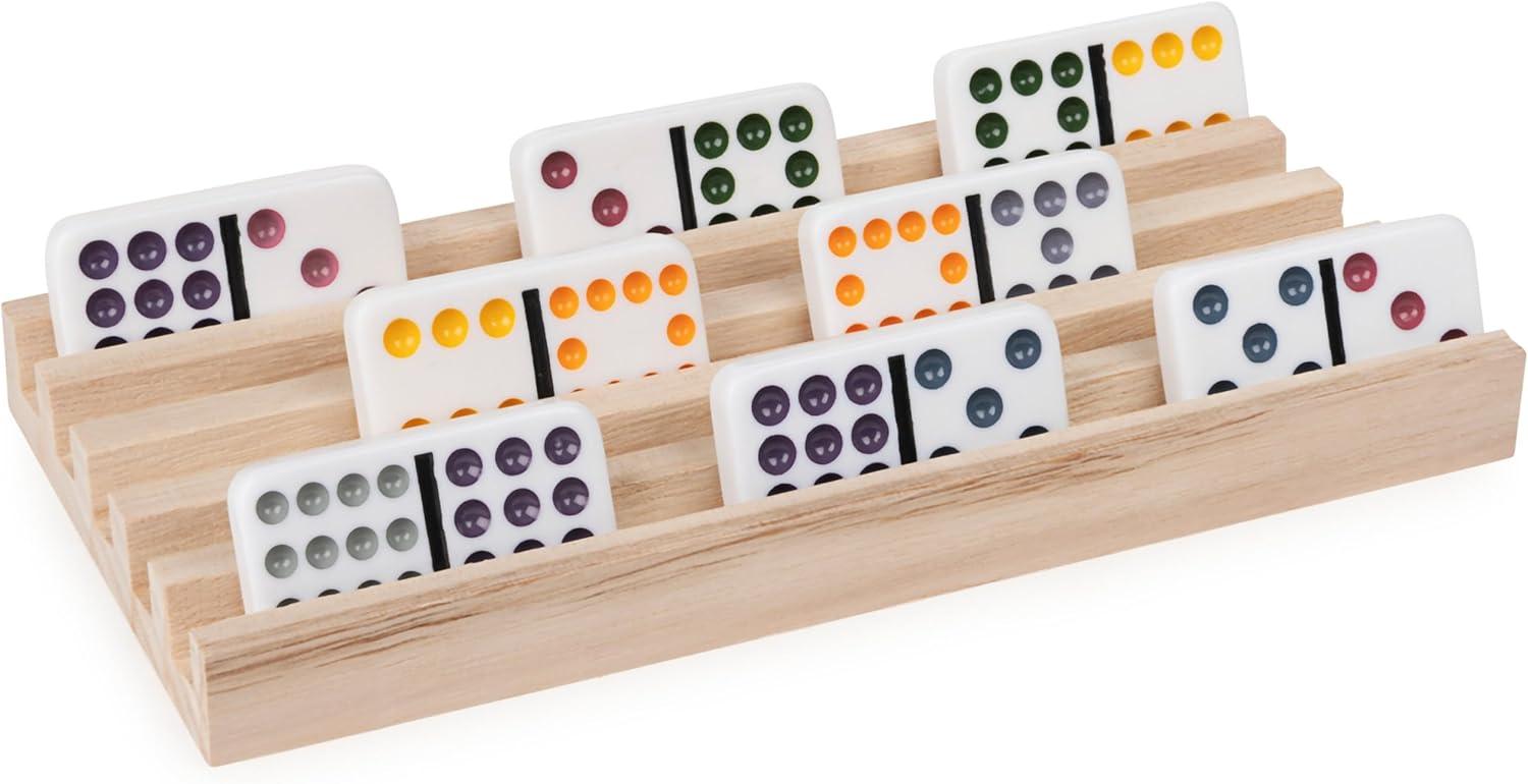 Wood Domino Racks, Set of 4 Trays for Mexican Train and other Dominoes Games, for Families and Kids Ages 8 and up