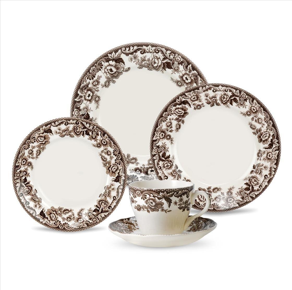 Spode Delamere Brown Floral 5-Piece Ceramic Place Setting