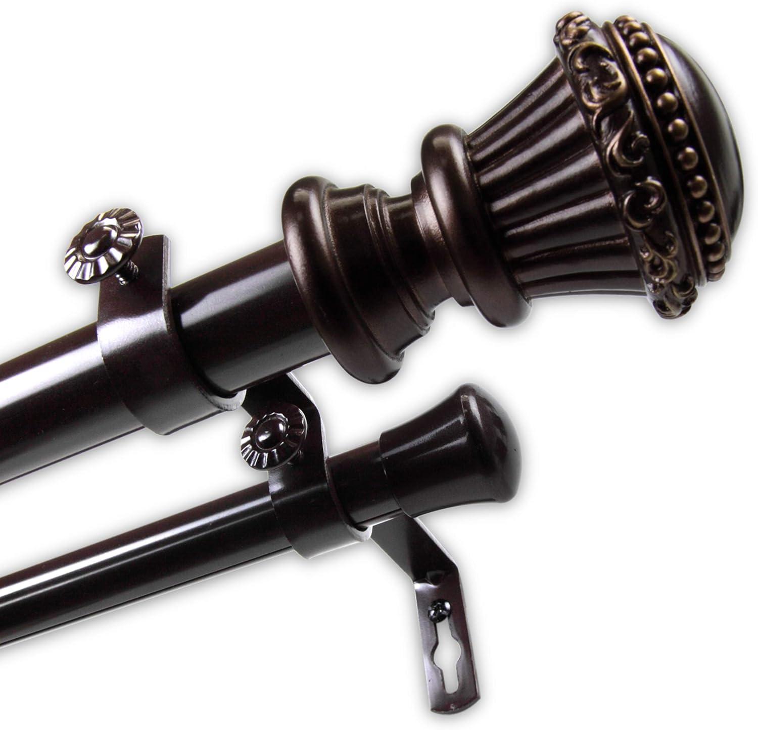 Bronze Steel Double Curtain Rod with Floral Finials