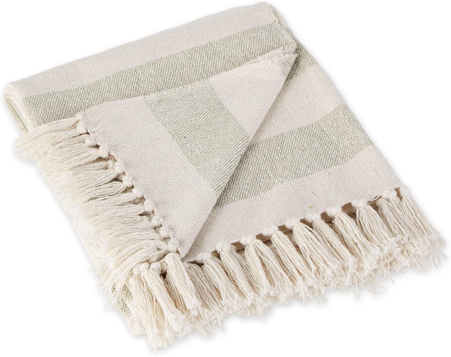 Artichoke and Cream Modern Cotton Stripe Throw Blanket 50x60"