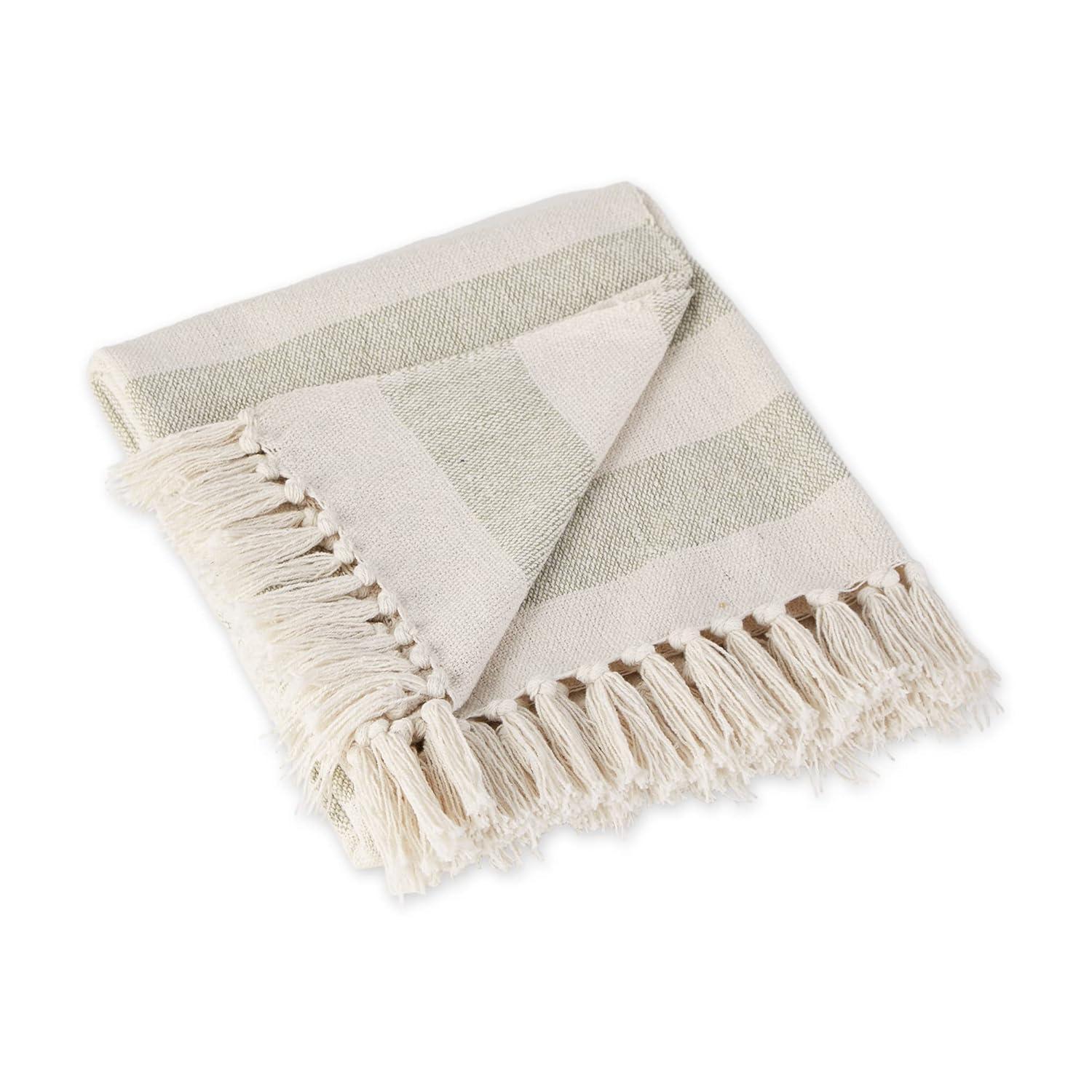 DII 50x60" Modern Cotton Cabana Stripe Throw in Artichoke and Cream