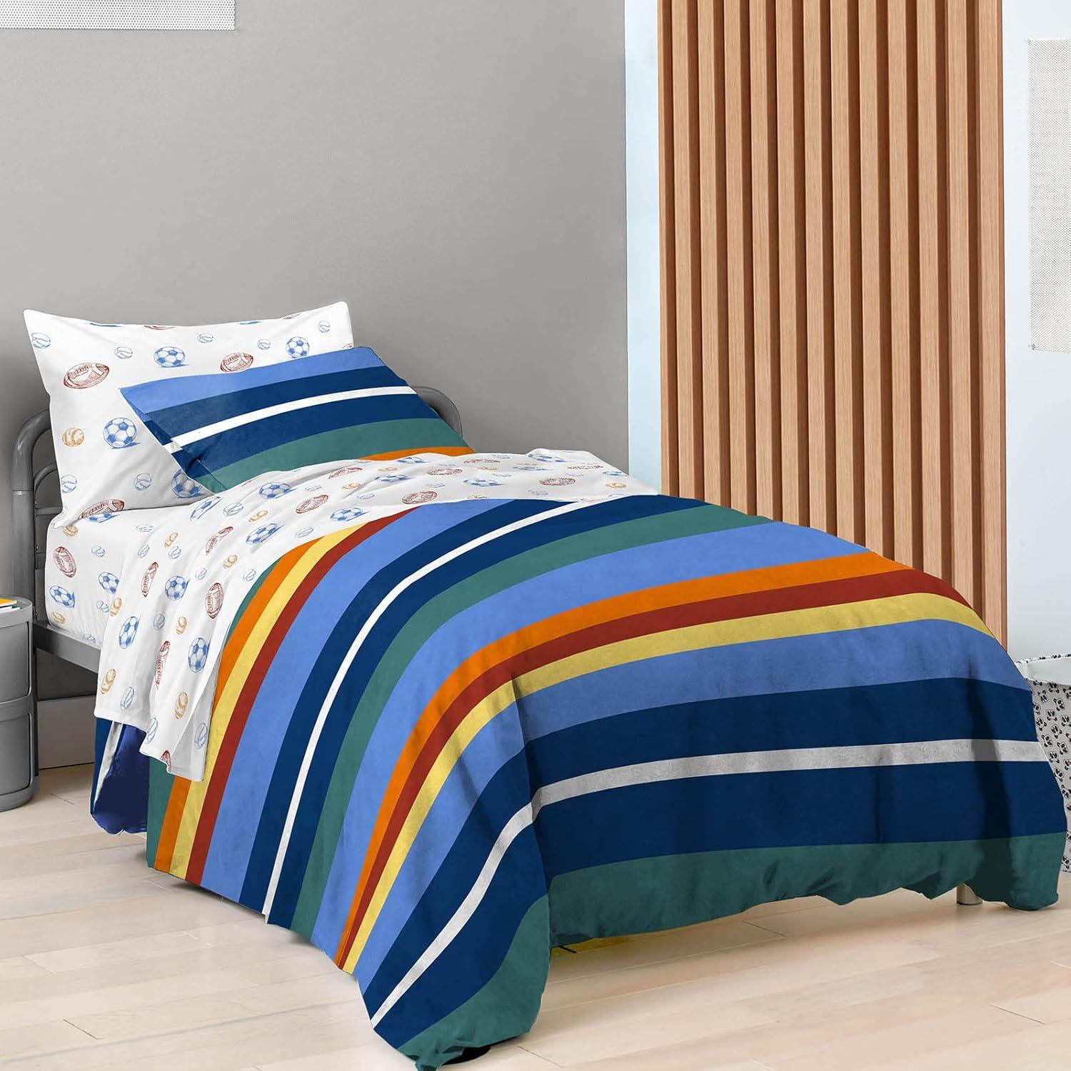 Saturday Park Vintage Stripe & Sports 100% Organic Cotton Queen Bed Set