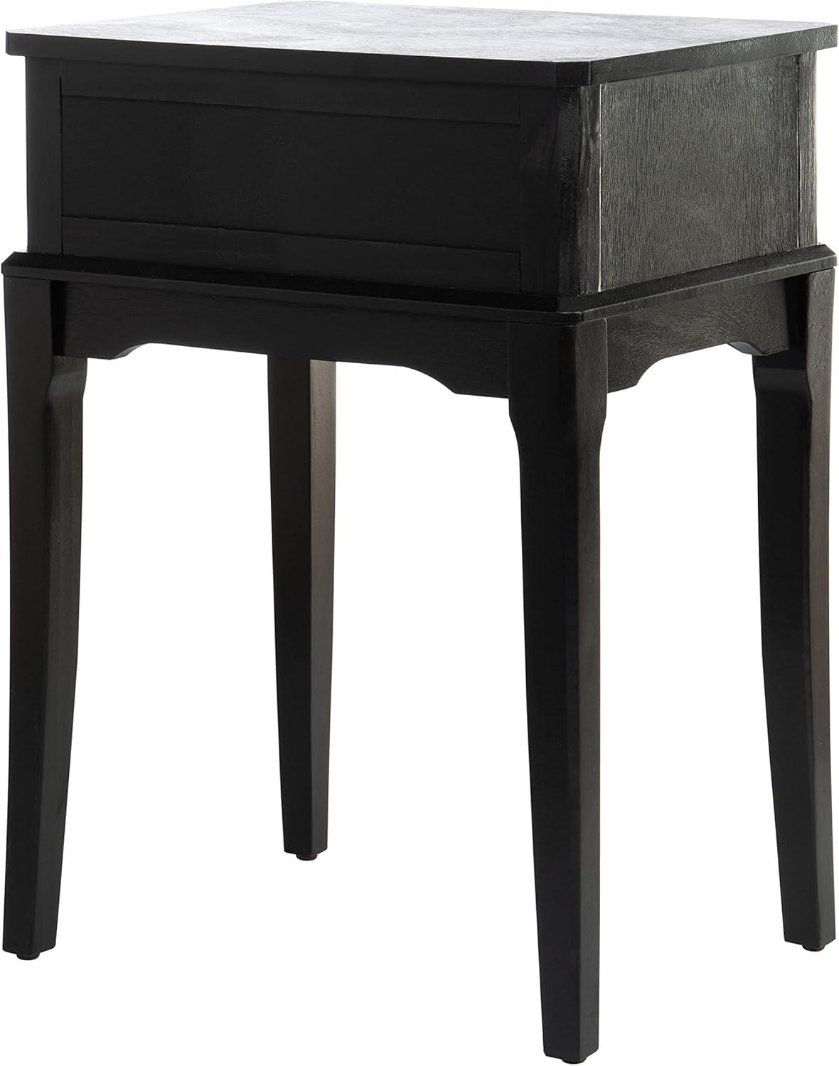 Opal French Black Wood Storage Accent Table with Scalloped Apron