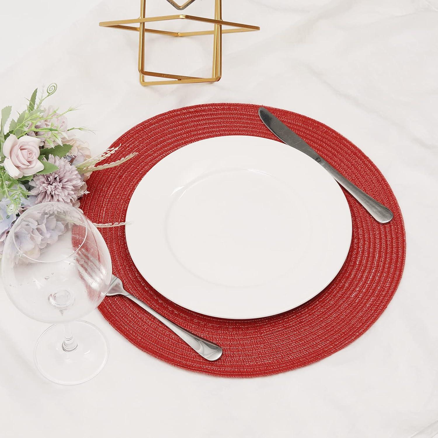 Red 15" Round Cotton Braided Placemats, Set of 4