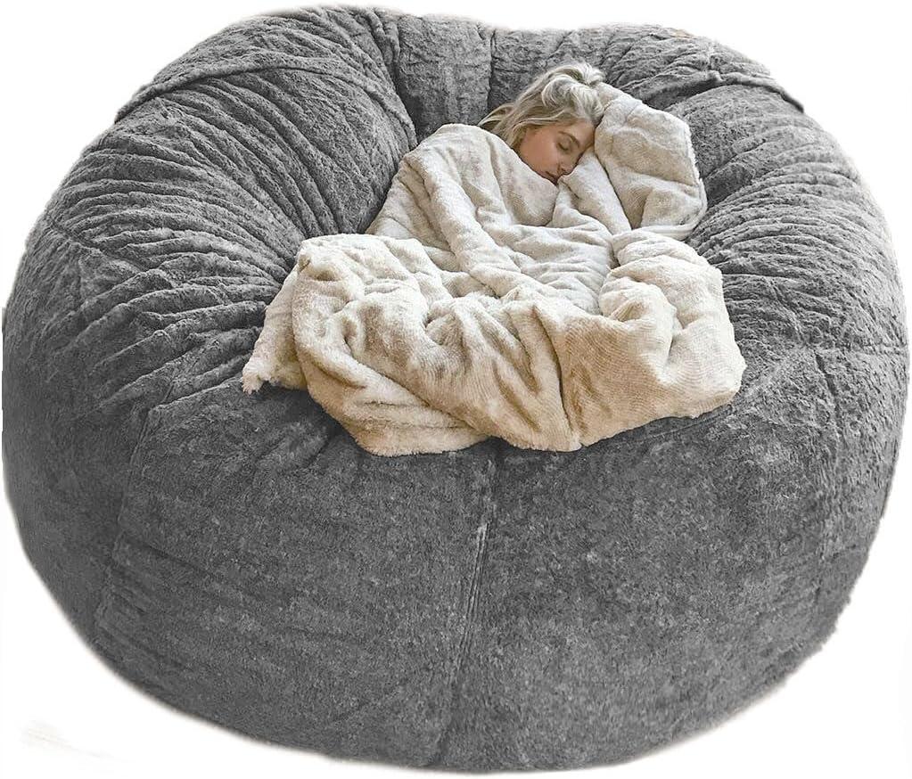 Giant Sherpa Bean Bag Chair Cover, Ultra Soft Bean Bag Bed (No Filler, Cover only), Large Round Soft Fluffy for Adults, Machine Washable Big Size Bean Bag Covers