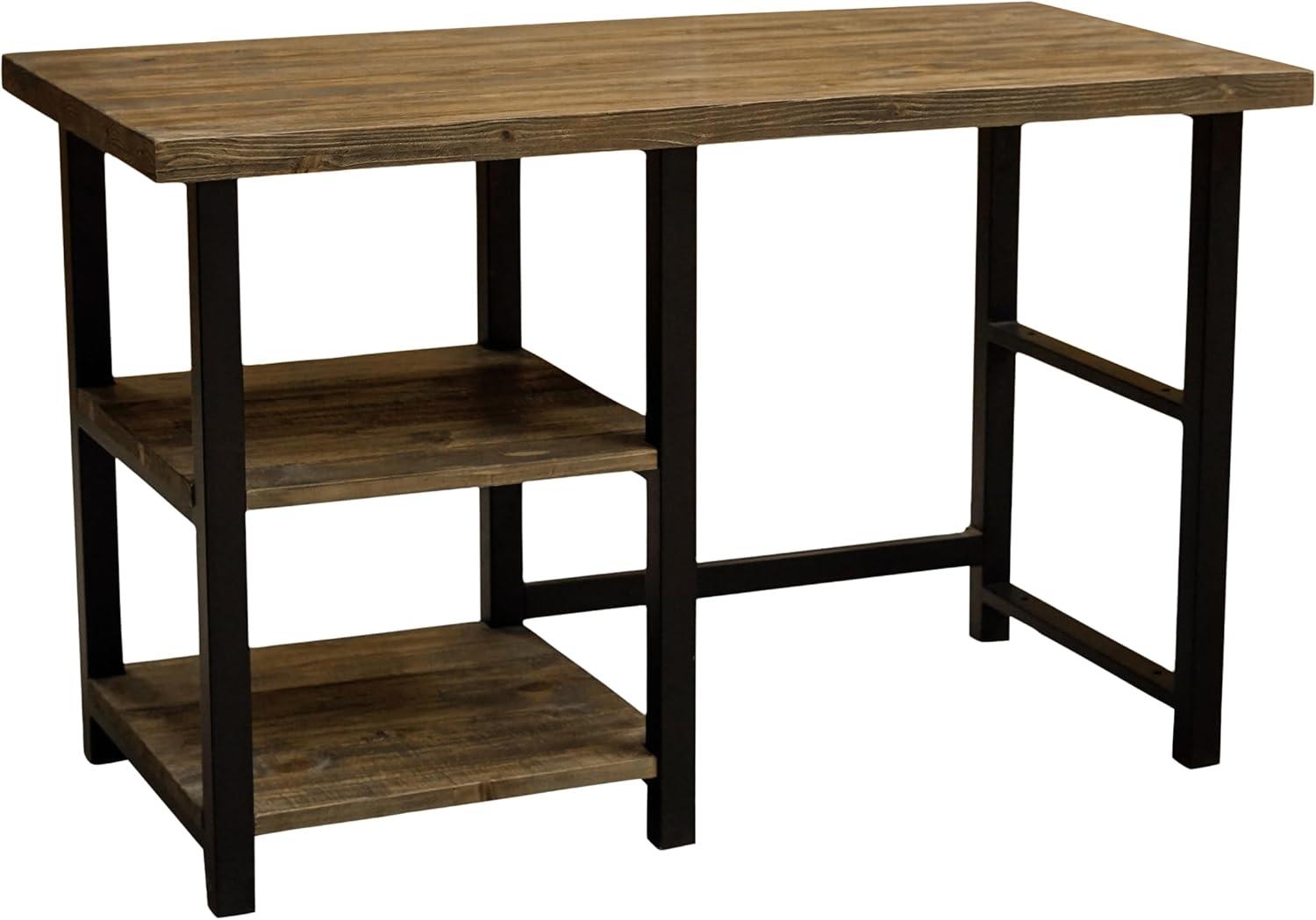 Pomona Writing Desk with Two Shelves Metal and Solid Wood Natural - Alaterre Furniture: Modern Style, Open Storage, Home Office