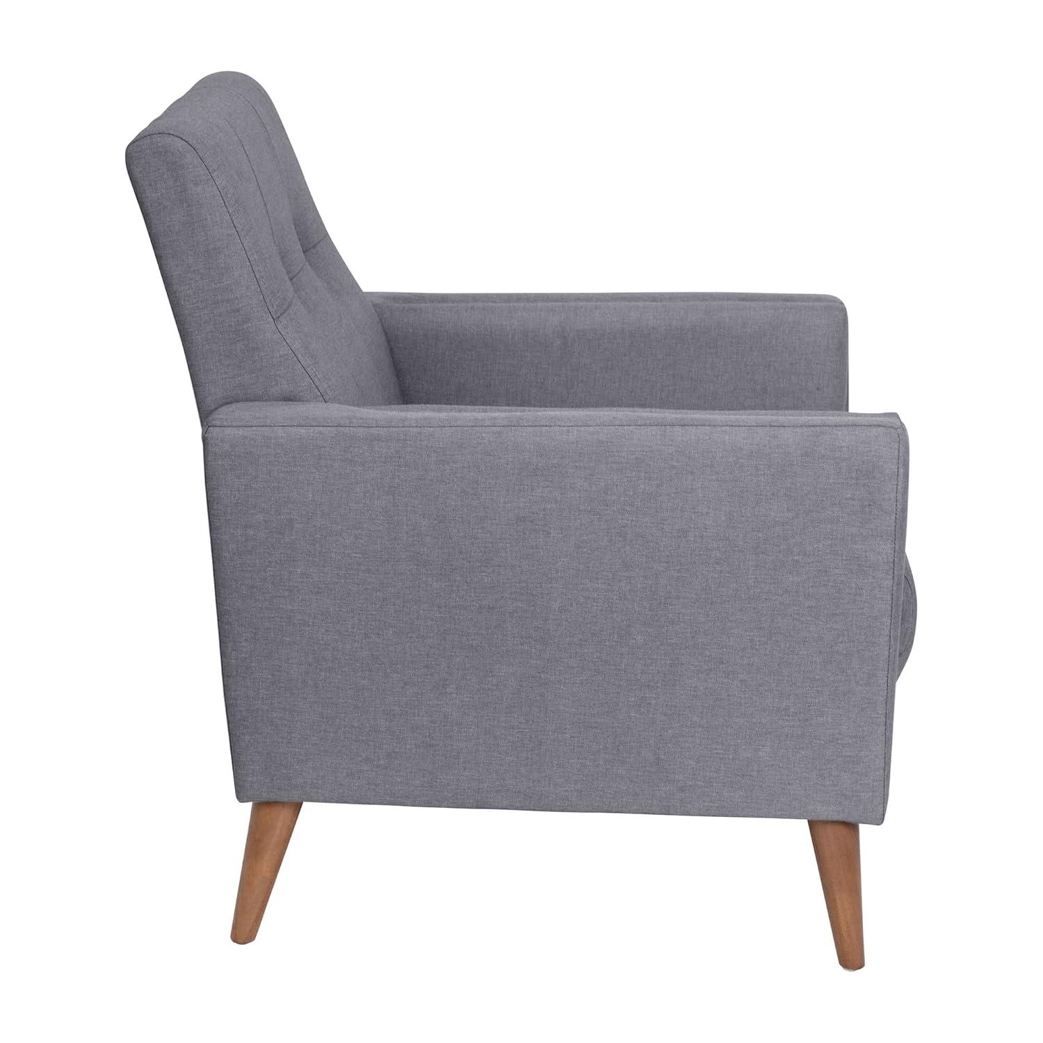 Flash Furniture Conrad Mid-Century Modern Commercial Grade Armchair with Tufted Faux Linen Upholstery & Solid Wood Legs in Slate Gray