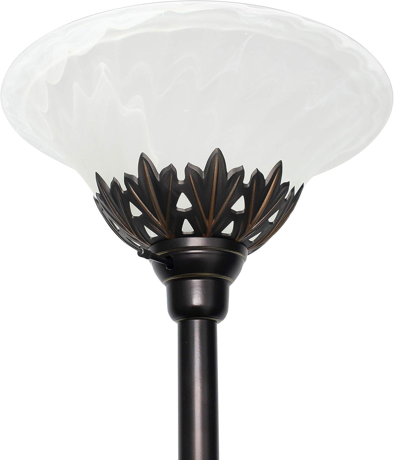Torchiere Floor Lamp with 2 Reading Lights and Scalloped Glass Shades Bronze/White - Lalia Home: Adjustable, UL Listed, Metal Body