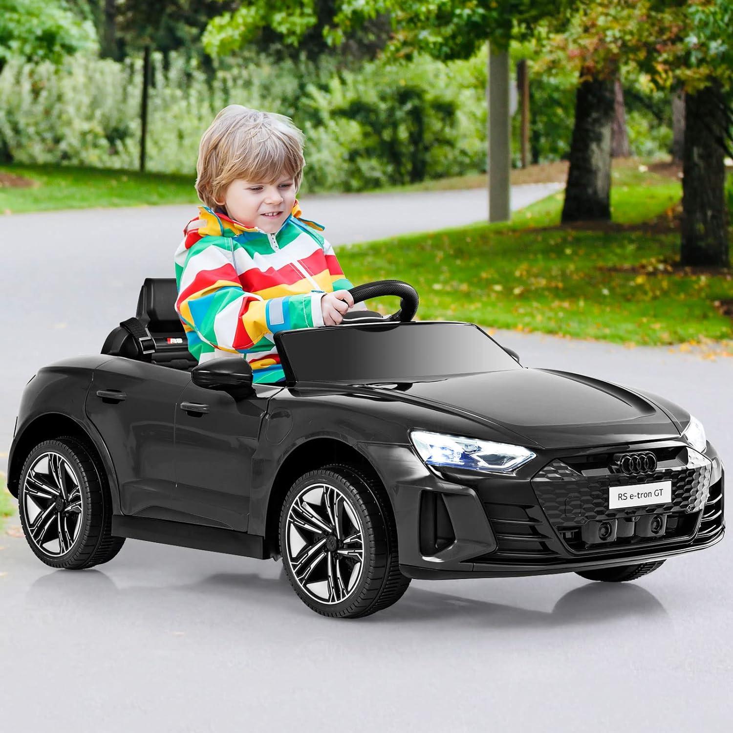 OLAKIDS 12V Kids Ride On Car, Licensed Audi RS e-tron GT Electric Vehicle with Remote Control, Toddlers Battery Powered Toy with 4 Wheels Suspension, LED Headlight, Music, MP3, USB, TF Port (Black)