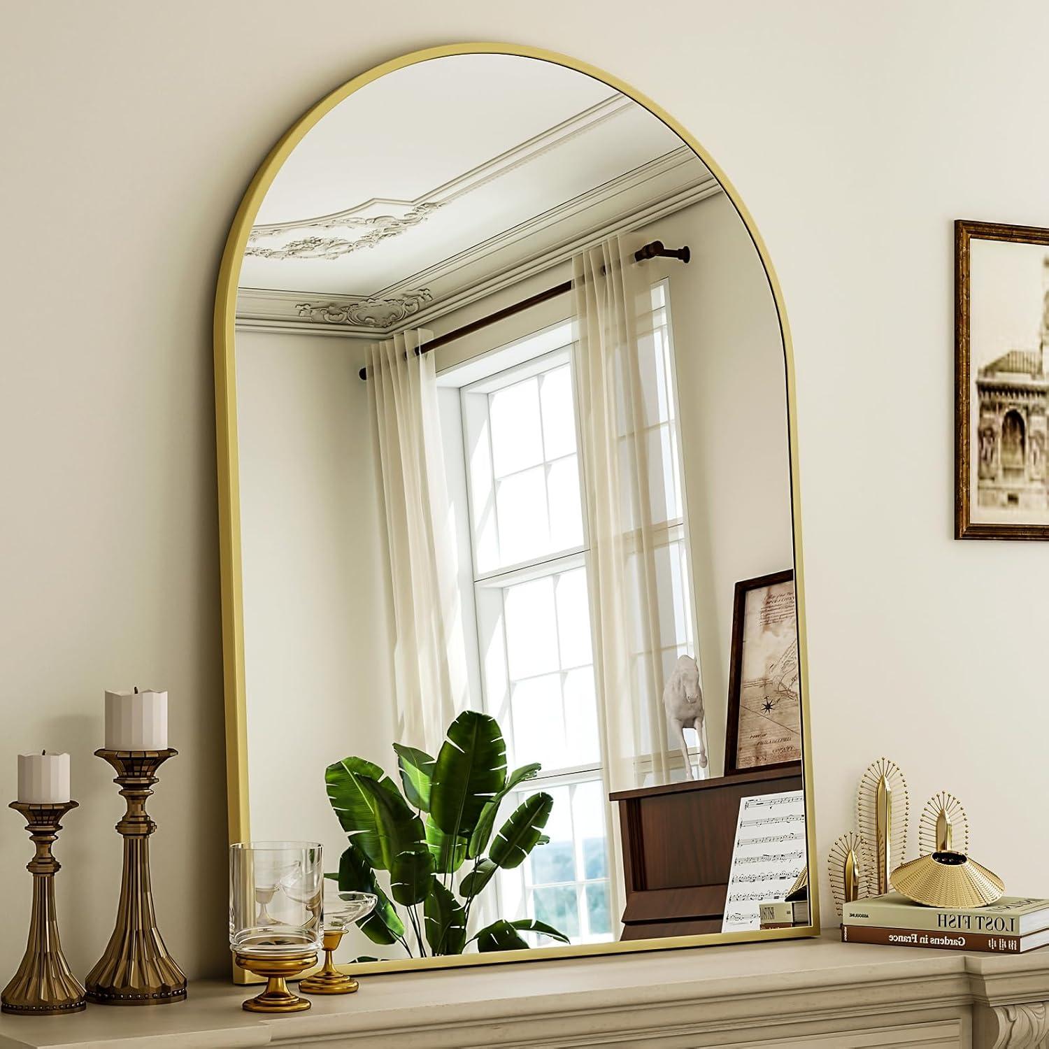 Luxhomez 36" x 24" Arch Wall Mirror for Vanity/ Bathroom, Metal Bathroom Mirror with Waterproof Aluminum Alloy Frame, Gold